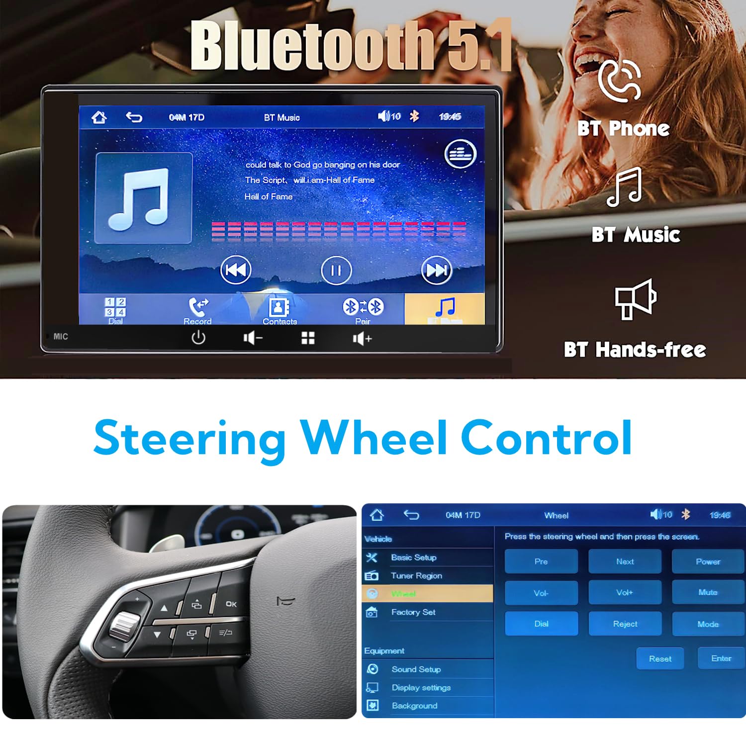 Autoradio 1 DIN Bluetooth avec sans Fil CarPlay et Android Auto - 7 Pouces HD Ecran Tactile Car Play Voiture Soutien PhoneLink iOS/Android/Radio FM/EQ - Wireless Autoradio avec Caméra de Recul