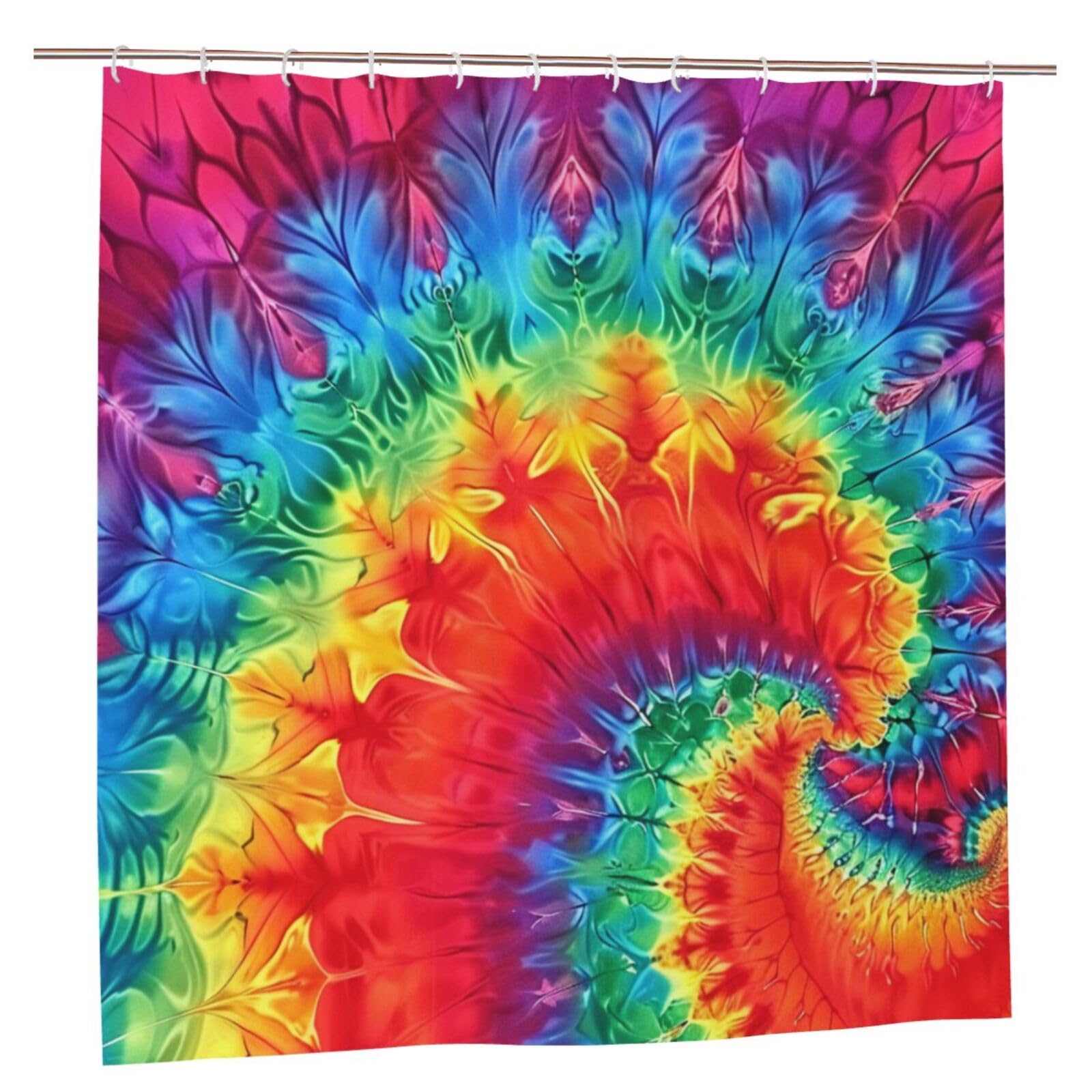 BWWHCCTI Rainbow Tie Dye-Red Printed Shower Curtain With 12 Plastic Hooks Opaque Quick Drying Waterproof Shower Curtains Sets For Bathroom 183x183 CM