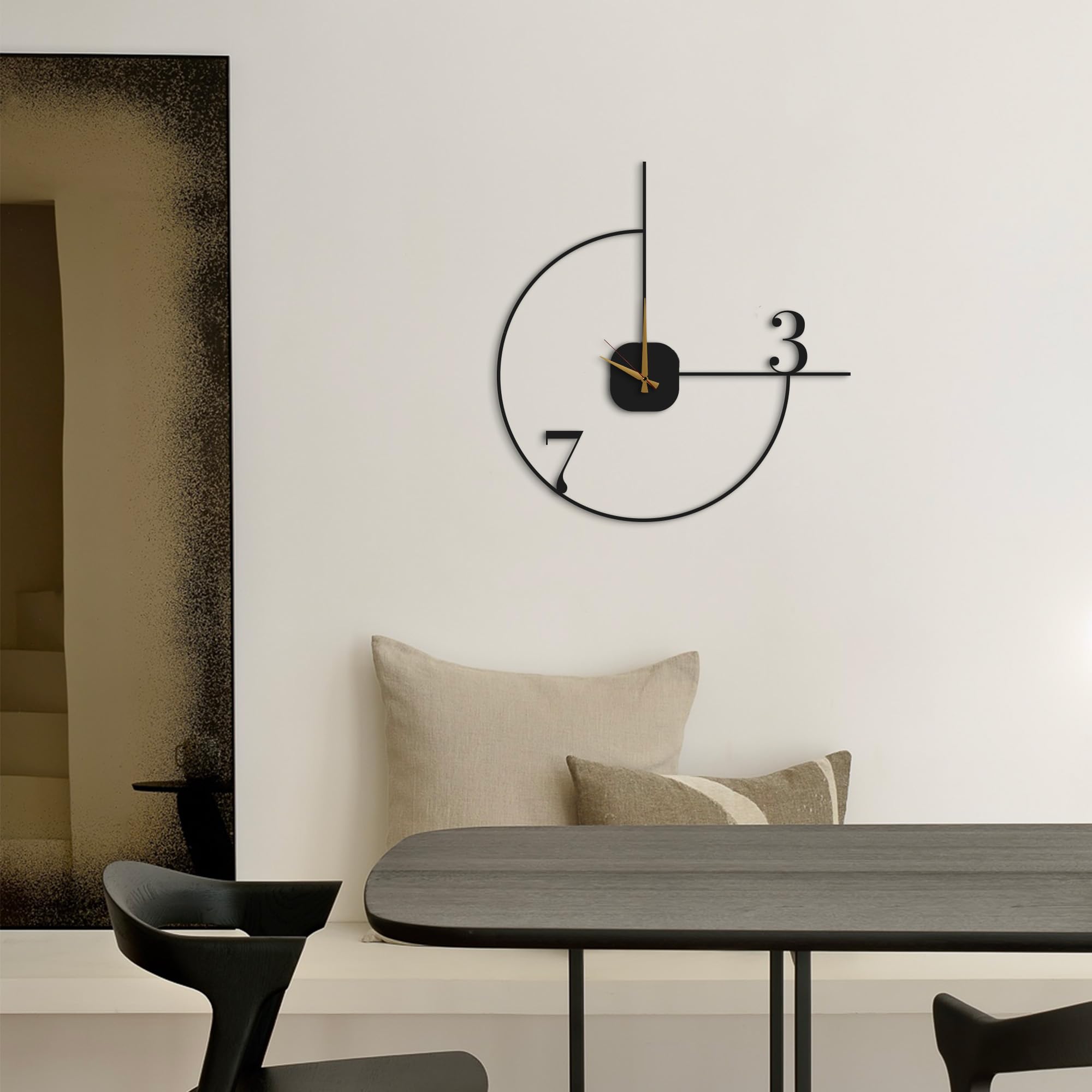 Dekory Chic Wandklok modern minimalistisch, geruisloos kwarts uurwerk, zwart metaal, extra groot voor grote woonkamer, loft, hal – 90 cm