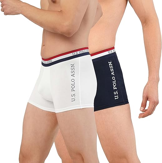 U.S. Polo Assn. Men Cotton Striped Waistband Antibacterial Et002 Trunks (Pack of 2)