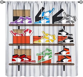 Colorful Sports Sneaker Curtains, Retro Cool Basketball Sports Shoe Box Print Window Treatment for Kids Boys Teens Bedroom Living Room Playroom, 42x45in (No Blackout)