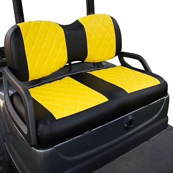 NOKINS Golf Cart Vinyl Diamond Seat Covers Fits Yamaha Drive/Drive 2 | Yellow and Black,fits OEM Standard Front Seat Cushion,No Nails Required