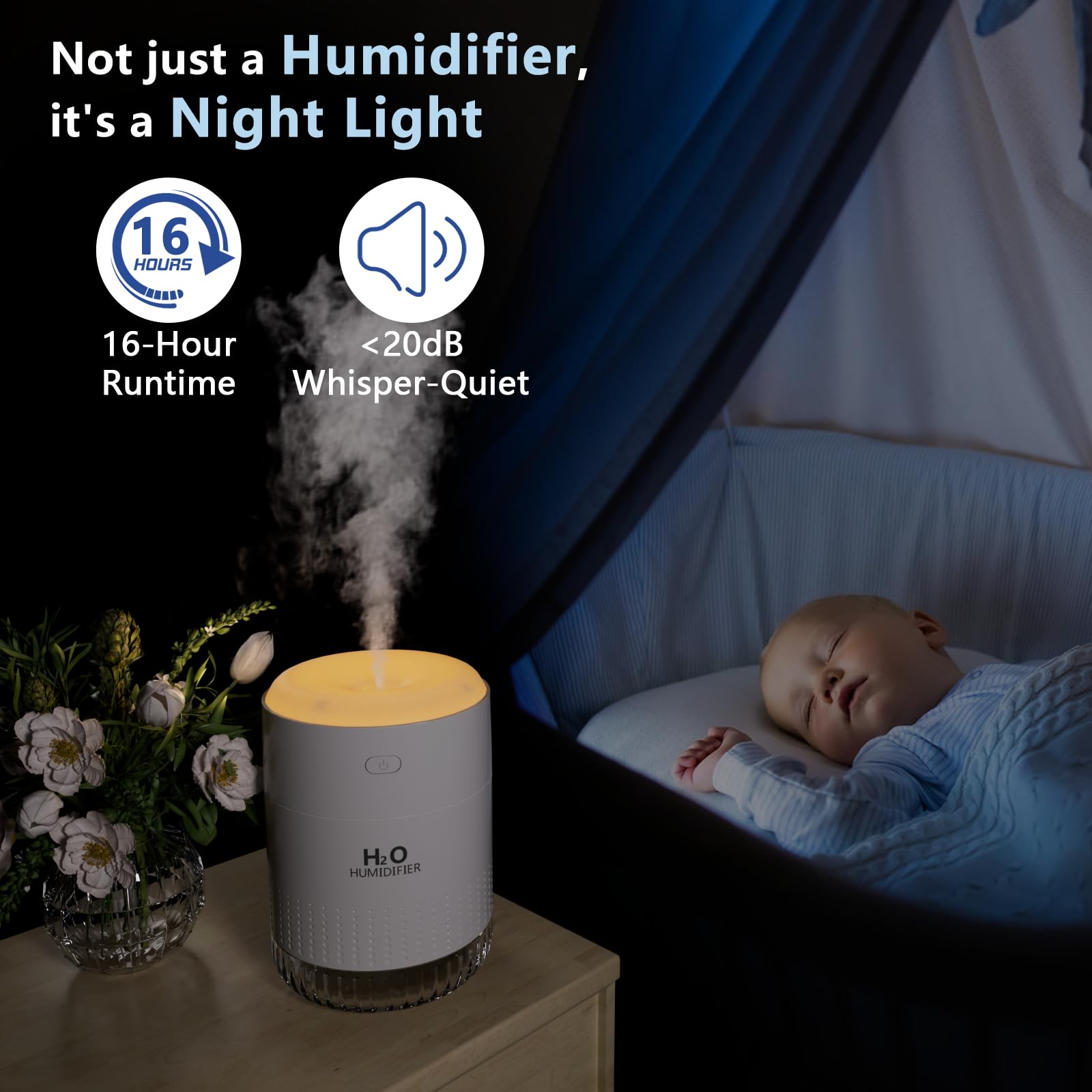 Mini Humidificador de interior con luz LED, apagado automático y dos modos de nebulización