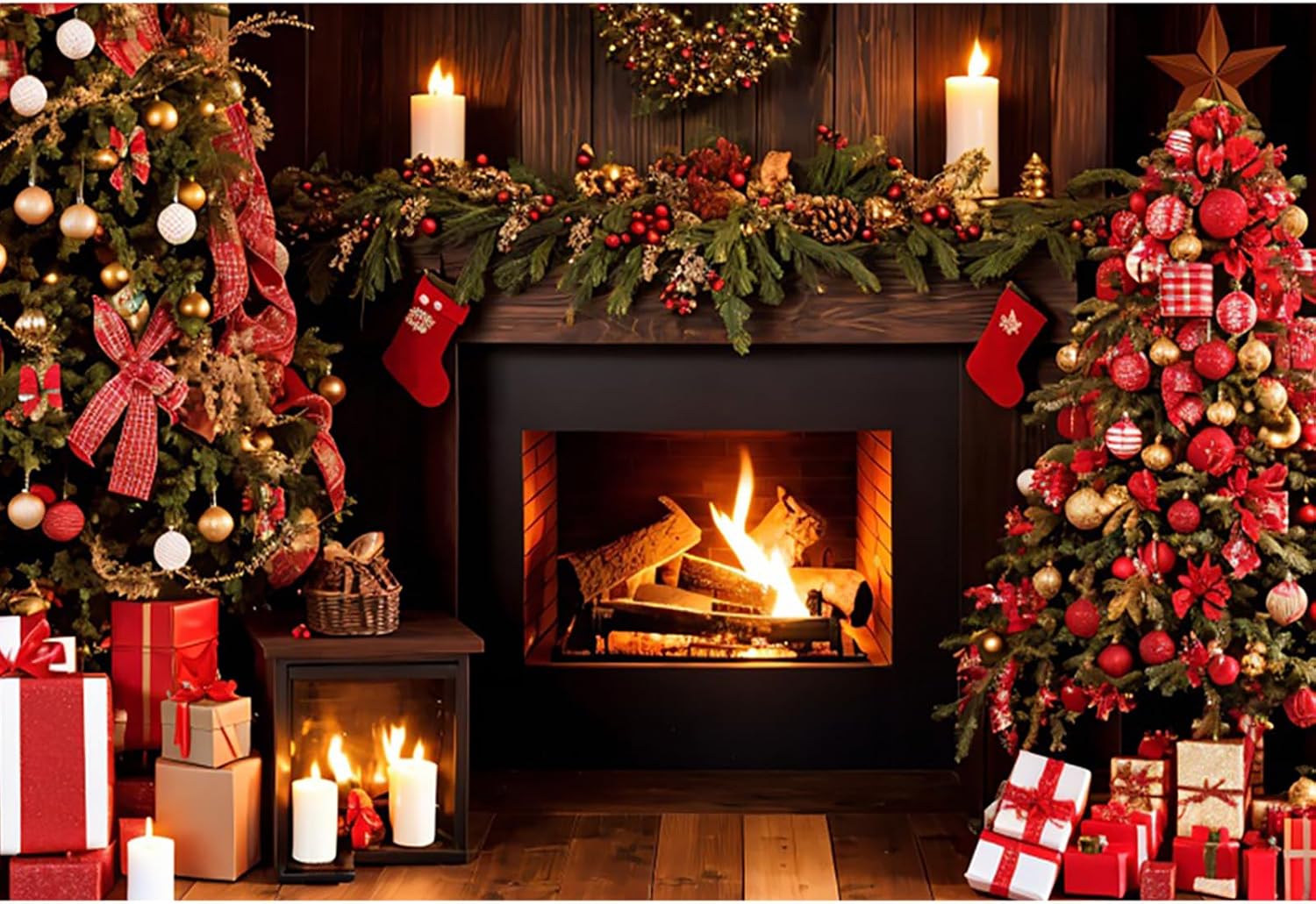 Amazon.com : Caheansi 5x3 ft Christmas Fireplace Backdrop Merry ...