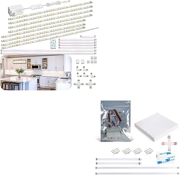 WOBANE LED Display Light Kit, Set of 8x12 inch LED Strip Bar, Cabinet Lighting for Showcase, Bookshelf,Kitchen Counter,Shelves,Rope Lighting with 24W Adapter,6000K White
