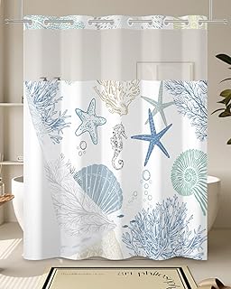 Hookless Ocean Shower Curtain with Removable Snap in Liner, Sea Coral & ...