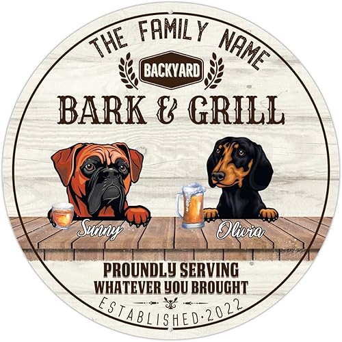 Vista 14 de Letrero de perro de boxeador y pastor alemán, letrero de metal de bienvenida, arte de pared personalizado, decoración de pared rústica de metal