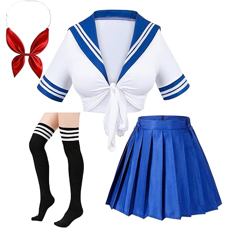 Anime Outfits for Women - Japanese Schoolgirl Classic Sailor JK Harajuku Crop...