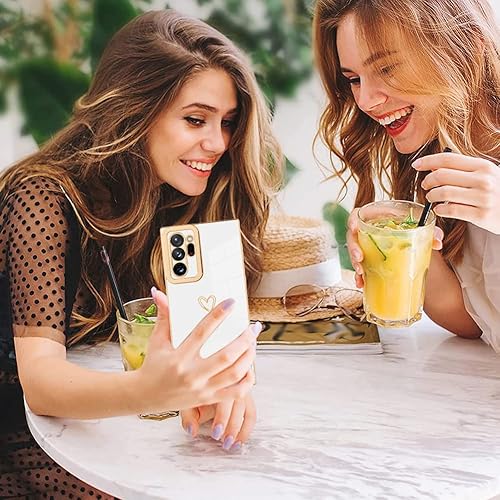 Miniatura 5 de AIGOMARA Funda compatible Samsung Galaxy Note 20 Ultra con diseño de corazón chapado blanco a prueba de golpes, protección antiarañazos, TPU suave,