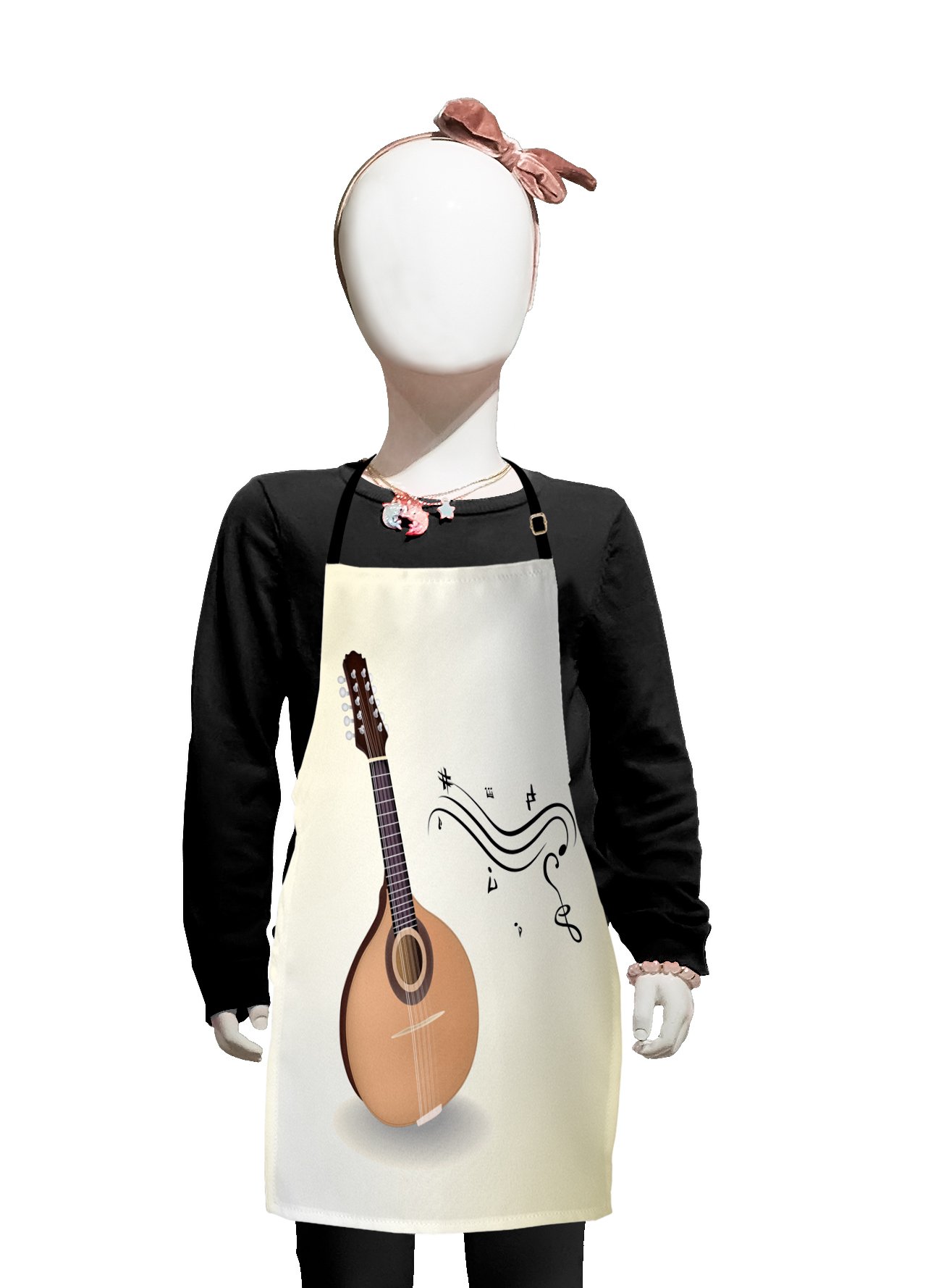 Lunarable Mandolin Apron, Native Russian Instrument with Musical Traditional Cultural Guitar, Small Apron Bib with Adjustable Ties for Baking Painting, Small Size, Multicolor