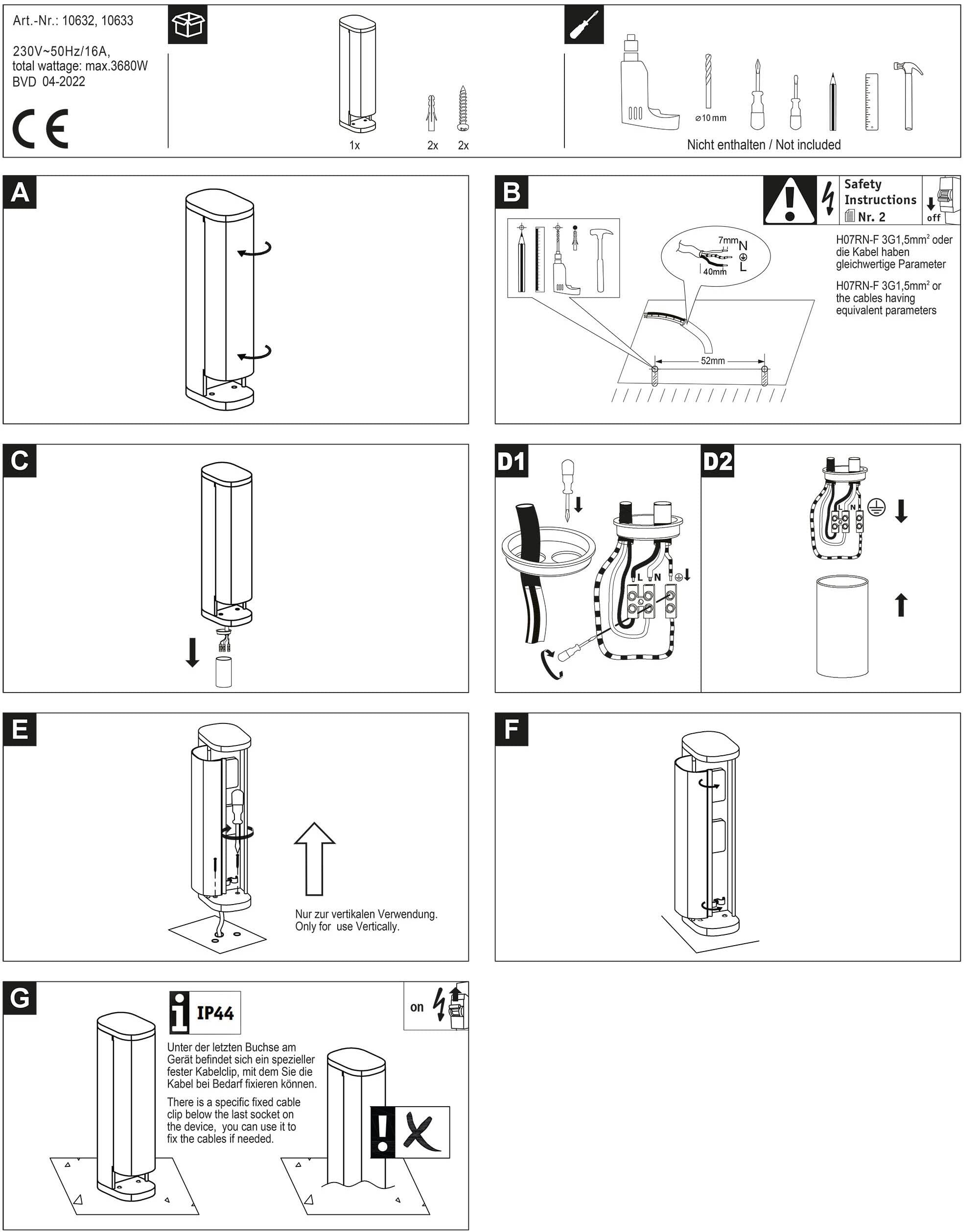 Novatool Lampada a sospensione con presa a 2 ingressi, colore antracite, rotonda, con apertura, IP44, presa esterna da giardino, presa elettrica