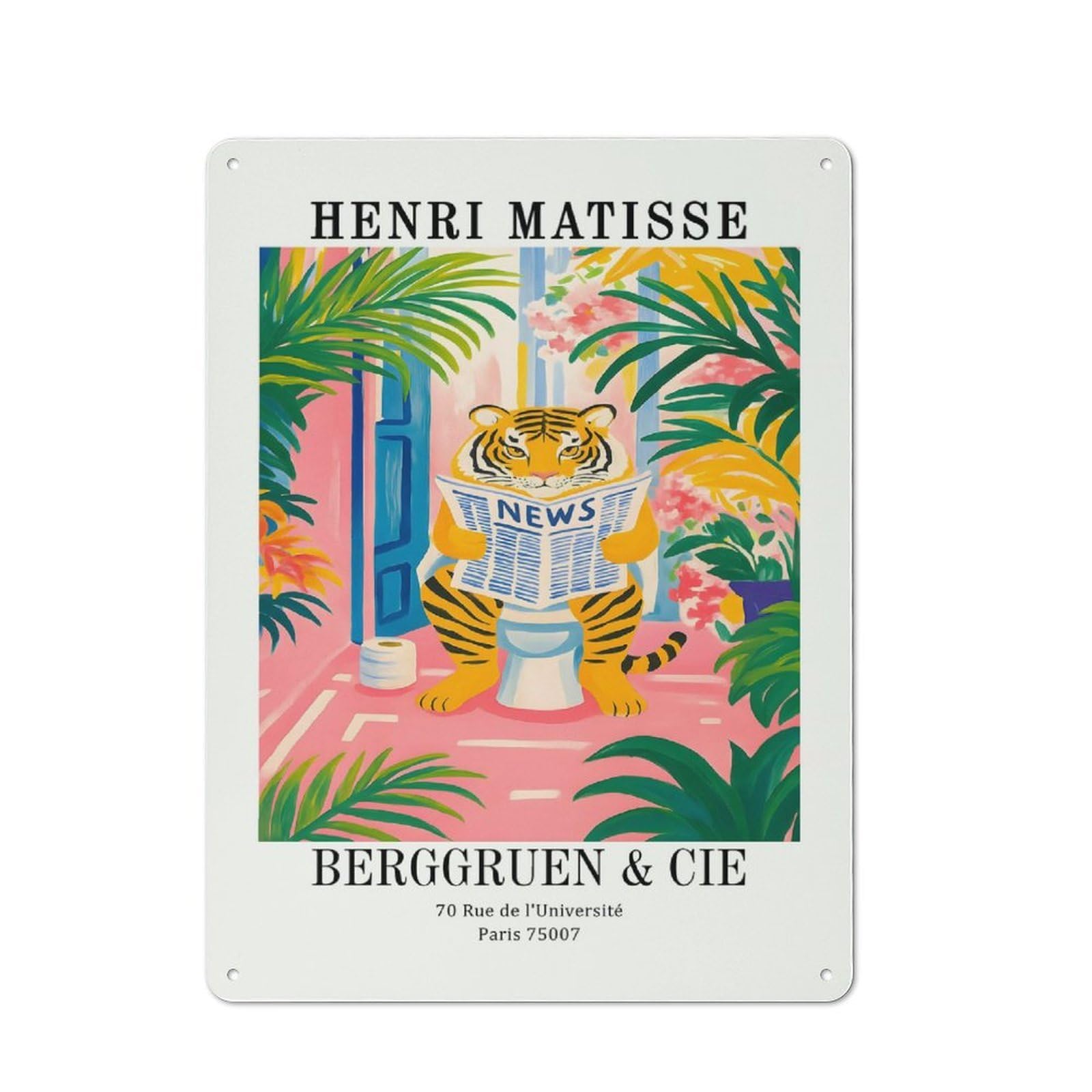 Henri Matisse Tiger Reading News Retro Metal Wall Decor 40x30cm, Vintage Metal Sign for Cafe, Pub, Workshop Or Home Bar