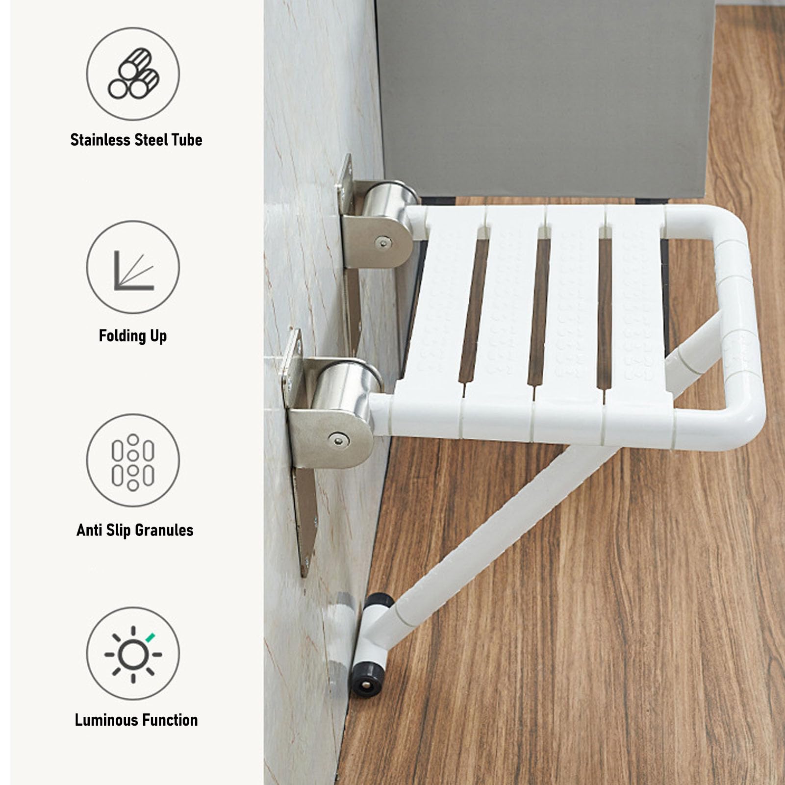 Generic Asiento de Ducha Plegable Diseño Compacto Banco de Ducha Multifuncional Impermeable Montado en la Pared para Baños Pequeños Acero Inoxidable 15.59x14.96x18.50in