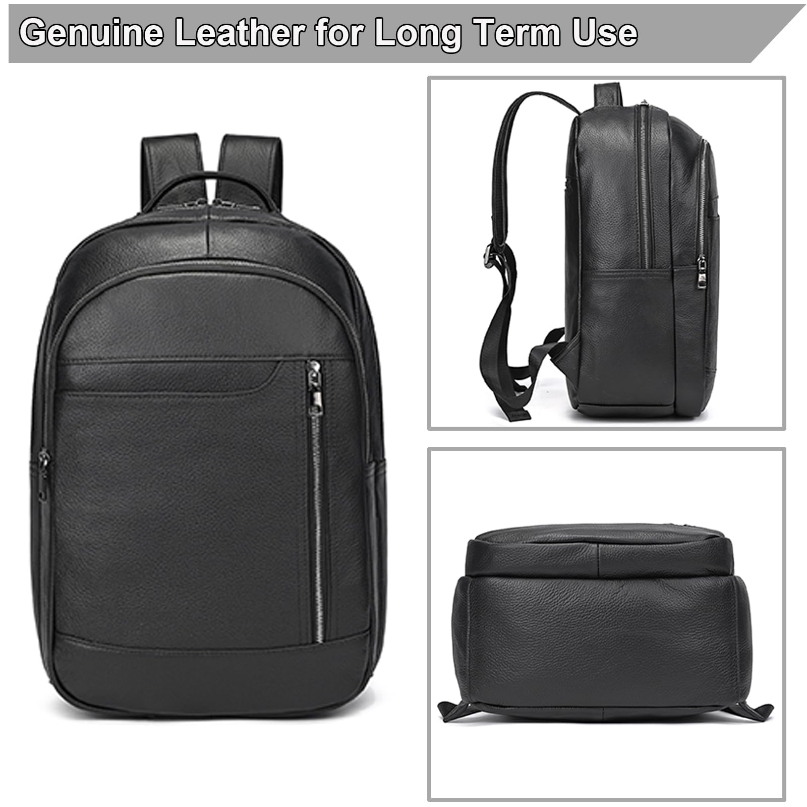 Zaino per computer portatile da 15,6 pollici in vera pelle, multi tasca, sottile, borsa a tracolla per viaggi d'affari, A16-nero, Free size, Casual