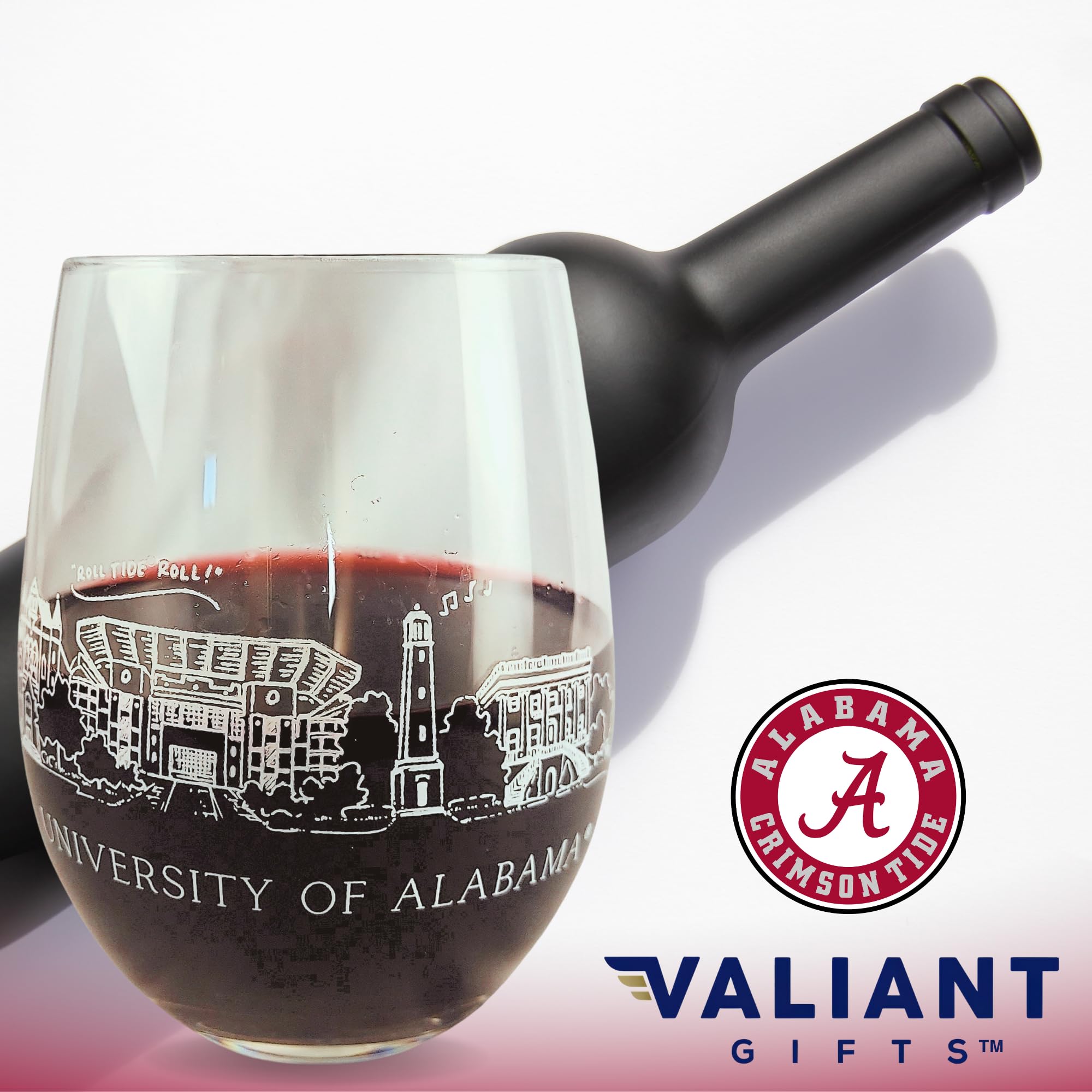 Amazon.com | Valiant Gifts University of Alabama 12 oz Stemless Wine Glass  Barware - Unique Skyline Artwork Screened with UA Campus Landmarks - Great  Holiday or Graduation Idea - Cocktails, Red or