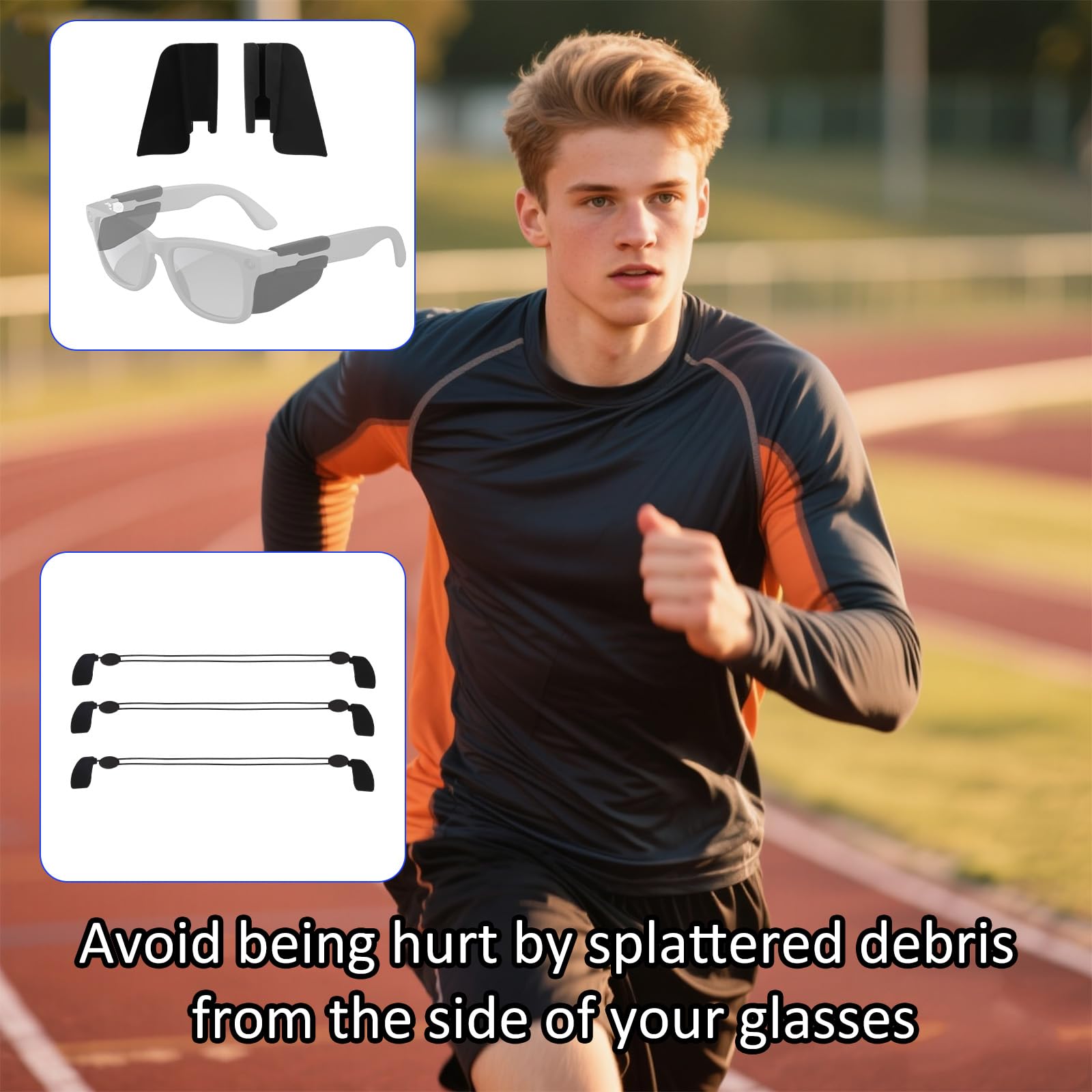 2 Sztuki Inteligentnych Osłon Bocznych do Okularów z 3 Paskami, Silikonowymi Ochraniaczami Bocznymi i Paskami Mocującymi Kompatybilne z Okularami Ray-Ban Meta Wayfarer/Skyler
