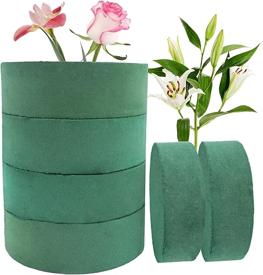 6 Pcs Round Floral Foam Blocks,Prashent Green Wet Dry
