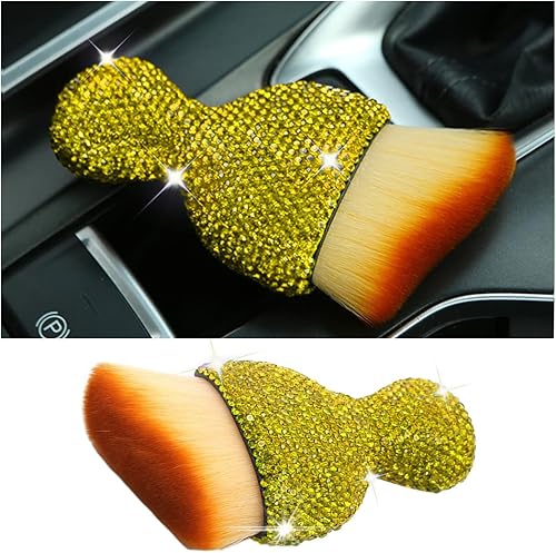 Miniatura 7 de Cepillo de polvo para interior de automóvil, cepillo de limpieza para detalles de automóvil con diamante, mango brillante, herramienta de polvo de