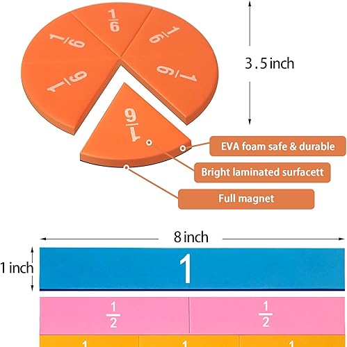 Miniatura 2 de 134 piezas de azulejos de fracción magnética y círculos de fracciones, juegos educativos de aprendizaje manipulativo de matemáticas para escuela