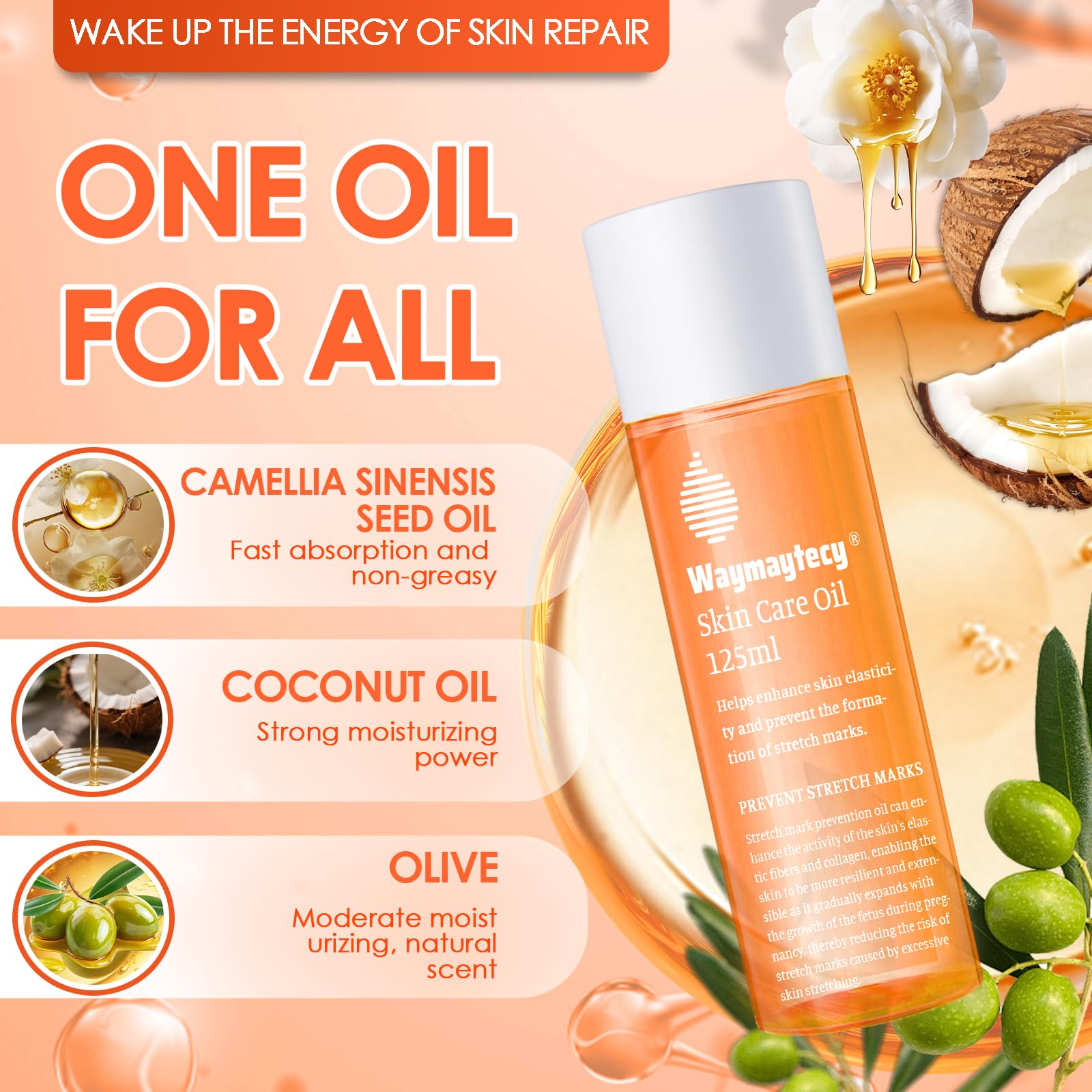125ml Huile Anti-Vergetures, Huile De Massage Vergetures, Oil Réparatrice, Soins Corps Pour Peaux, Fini Non Gras, Non Collant, Convient aux Femmes Enceintes, Femmes
