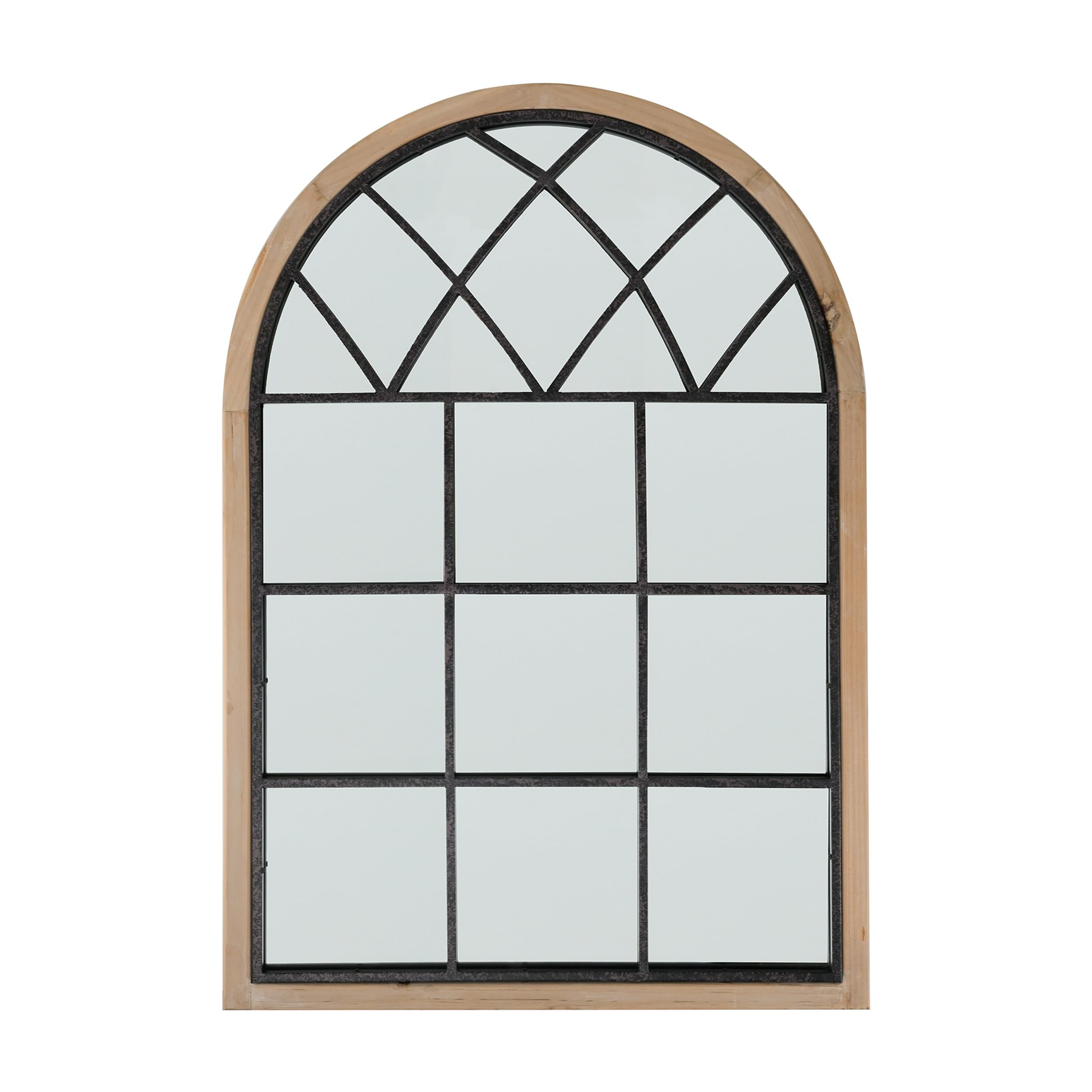 Espejo Ventana Vintage de Gran Tamaño - Diseño Arqueado de Estilo Europeo con Marco de Madera Natural, Ideal para Decoración de Interiores