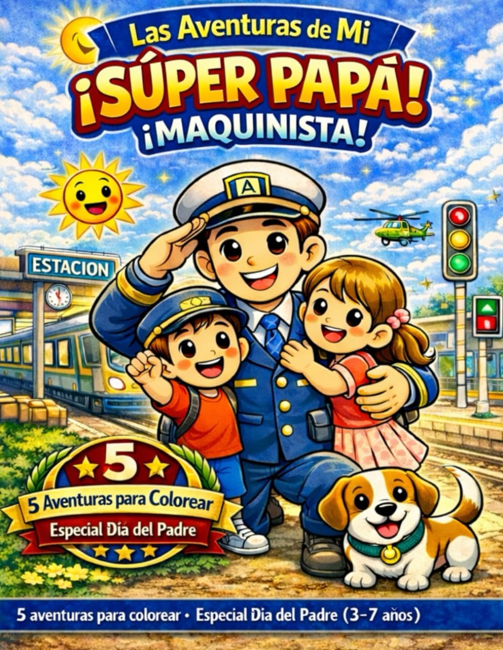 Las Aventuras de Mi Súper Papá: ¡Maquinista! Libro para colorear: 5 aventuras para colorear - Especial Día del Padre (3–7 años)