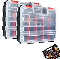 AMMTOOL Double-Sided Tool Box Organizer with 34 Compartments & 24 Removable Dividers - Red Hardware Storage for Screws, Nuts, Bolts (2-Pack)