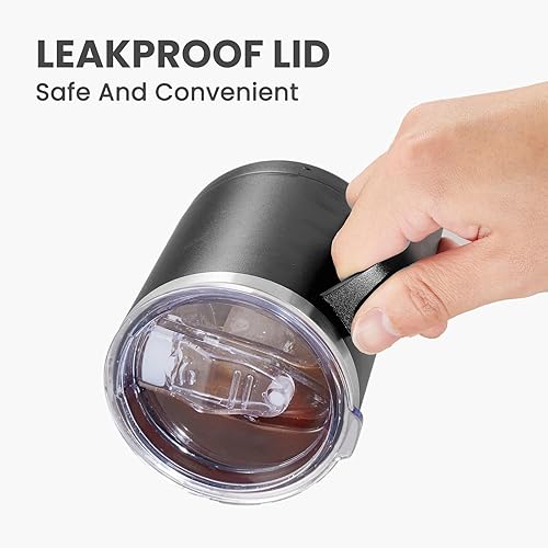 Miniatura 5 de MEWAY Taza de café de 12 onzas con asa, paquete de 2 vasos de viaje aislados de acero inoxidable con tapa deslizante, taza de campamento al vacío de