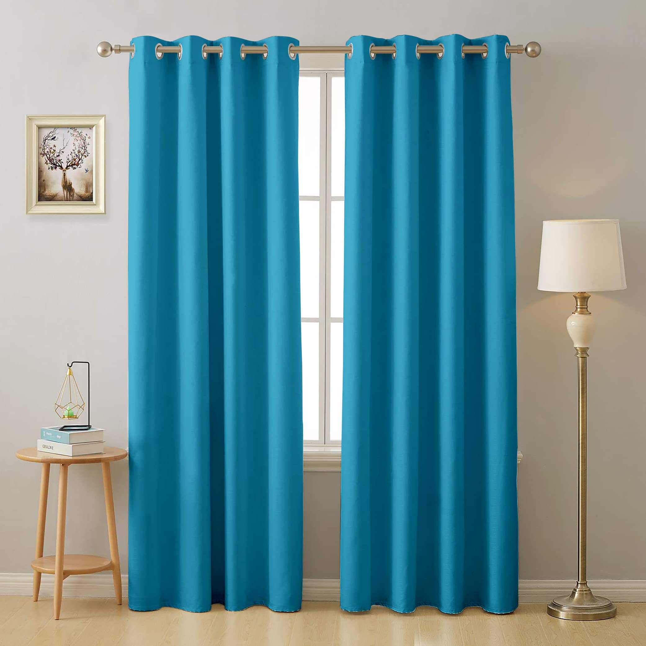 Cloth Fusion Blackout Door Curtains 7 Feet Long Set of 2, Room Darkening Blackout Parda 7 Feet with Grommet Design for Home Decor (7x4 Feet, Peacock)