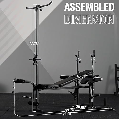 Miniatura 8 de Mikolo Juego de banco de pesas olímpico 8 en 1 con extensión de piernas y rizo de piernas, juego de prensa de banco multifunción con almohadilla de