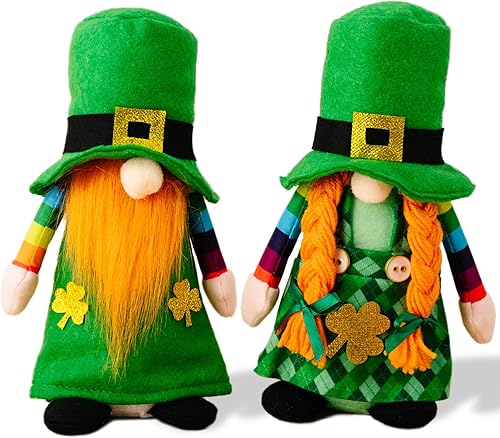 ZTML MS Decoraciones de gnomos del día de San Patricio, 2 piezas hechas a mano para el día de San Patricio, gnomos irlandeses escandinavos suecos