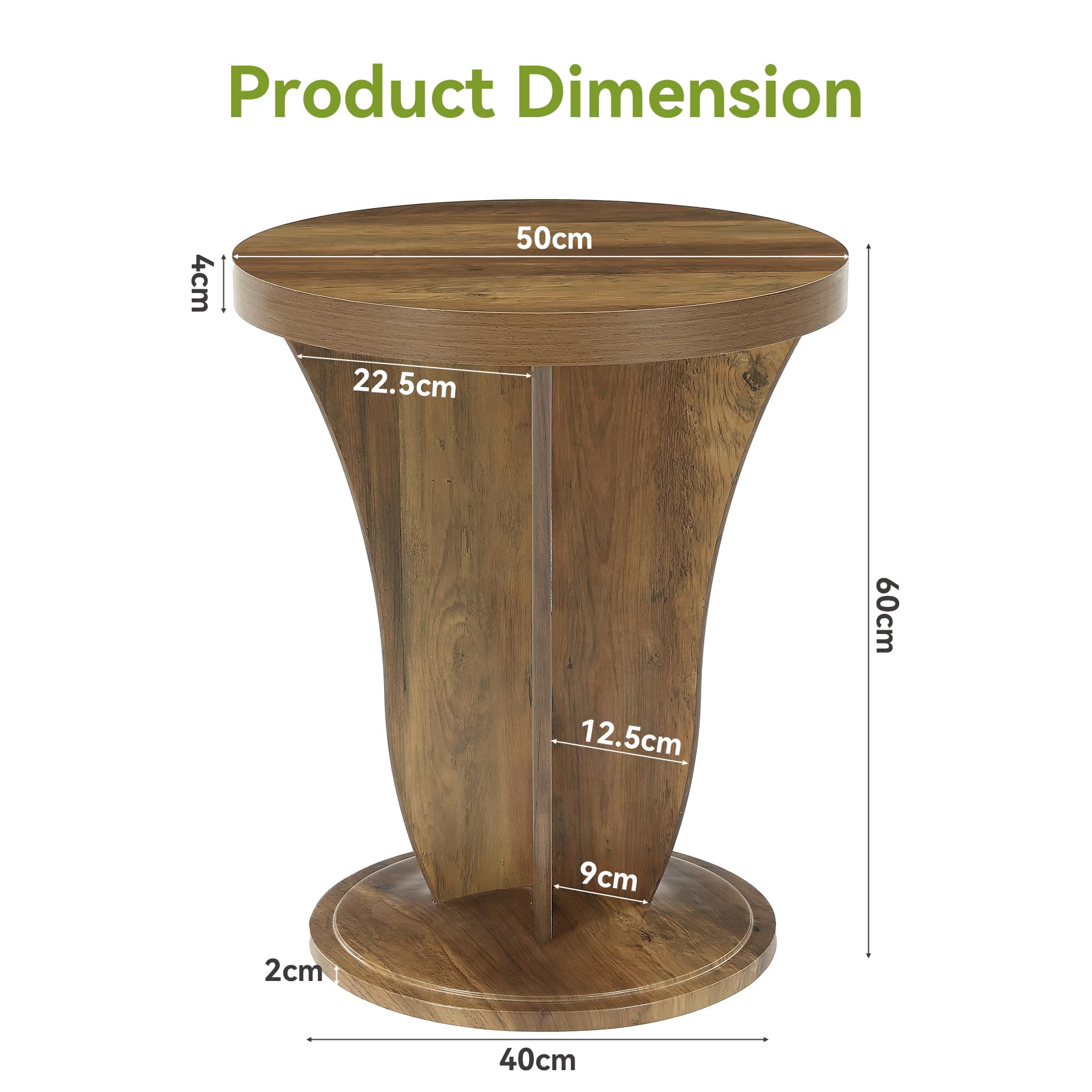 Tribesigns Mesa auxiliar redonda de madera para salón, 50 cm de diámetro, mesa de centro rústica, pequeña mesa de sofá en color marrón, ideal para salón, dormitorio, balcón y espacios pequeños