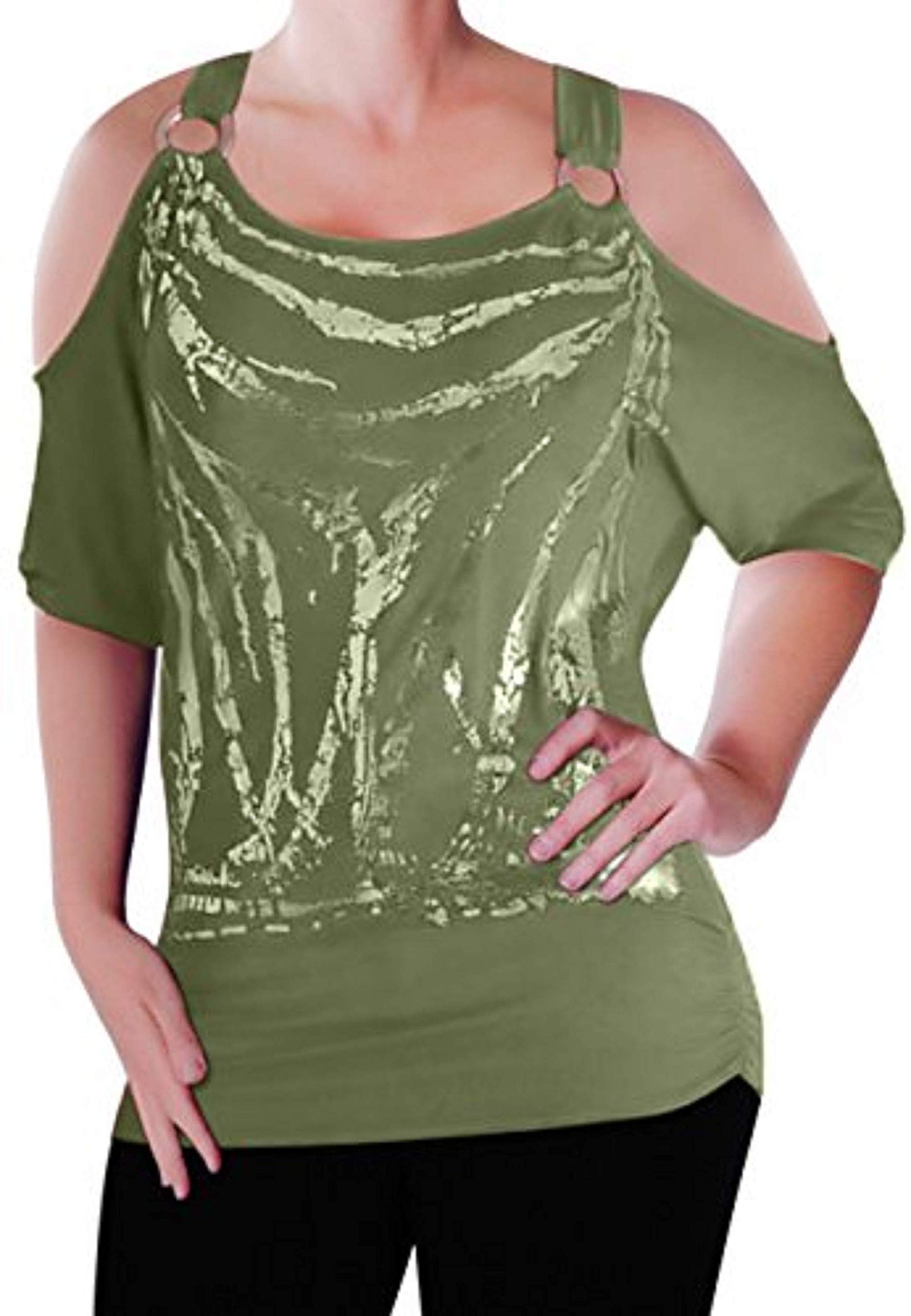 Eye Catch Women's Khaki Eyecatch Mona Off The Shoulder Cut Out Graphic Top S/M