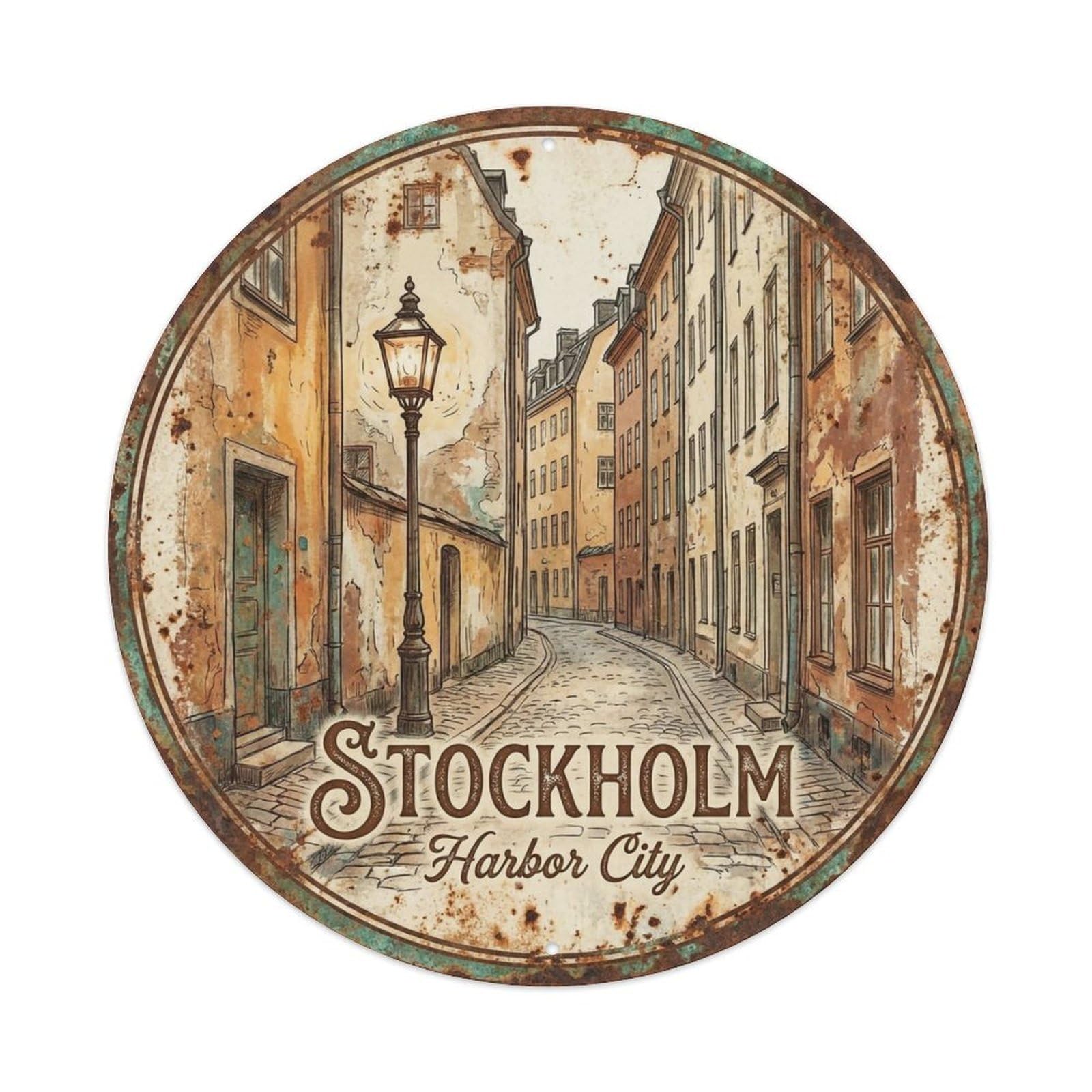 Vintage Travel Stockholm Sweden Charming Metal Tin Sign