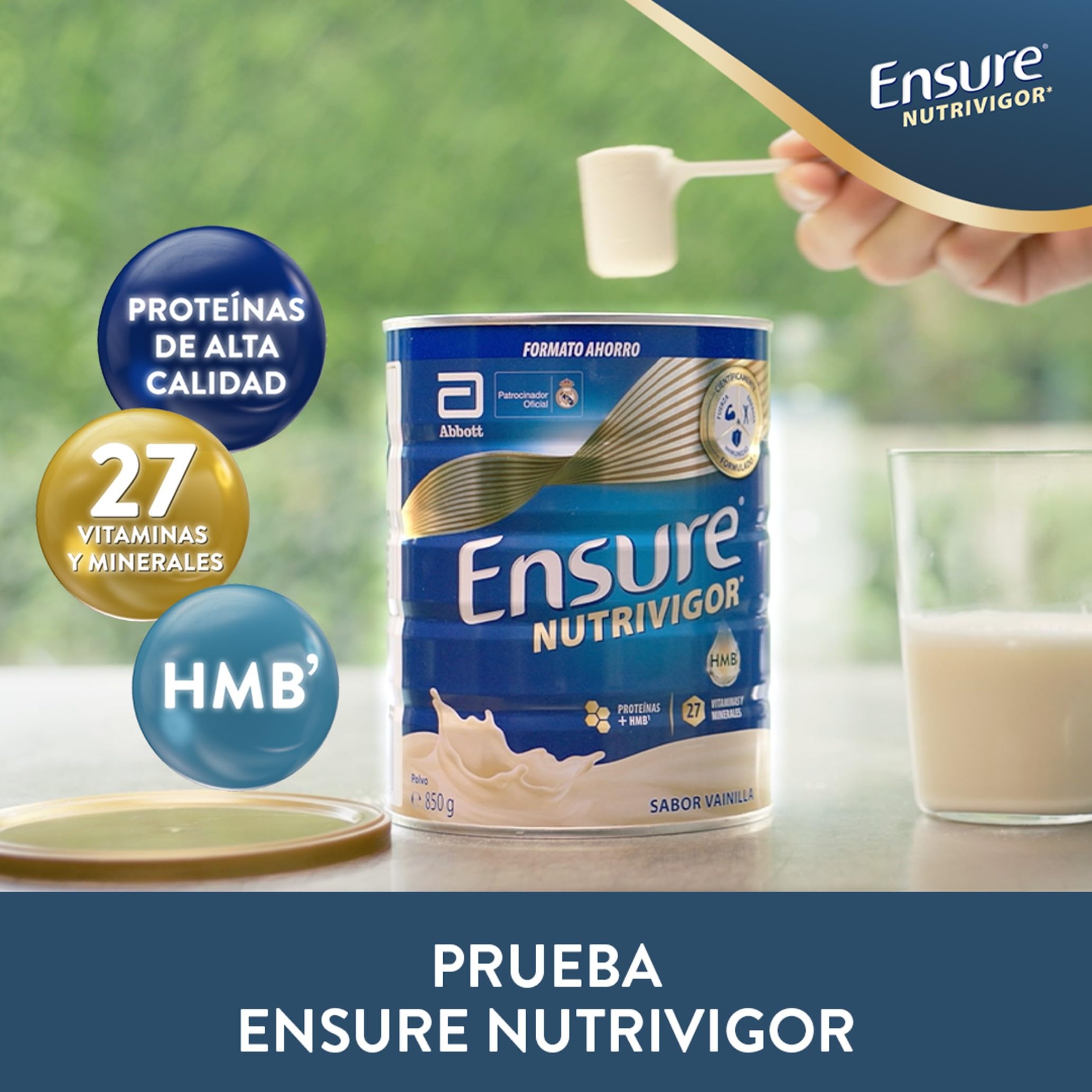 PACK AHORRO Ensure Nutrivigor - Complemento Alimenticio para Adultos, con HMB, Proteínas, Vitaminas y Minerales, como el Calcio- Sabor Vainilla- 850 g + 400g