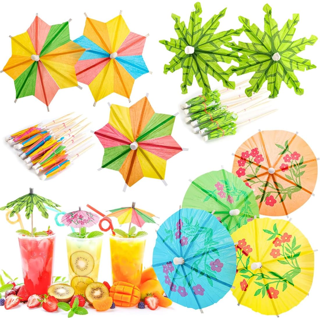 Paraguas de Cóctel, 30 Unidades, Mini Decoraciones para Cócteles y Postres, Paraguas de Papel Reutilizables, Decoración de Fiesta, Colores Variados