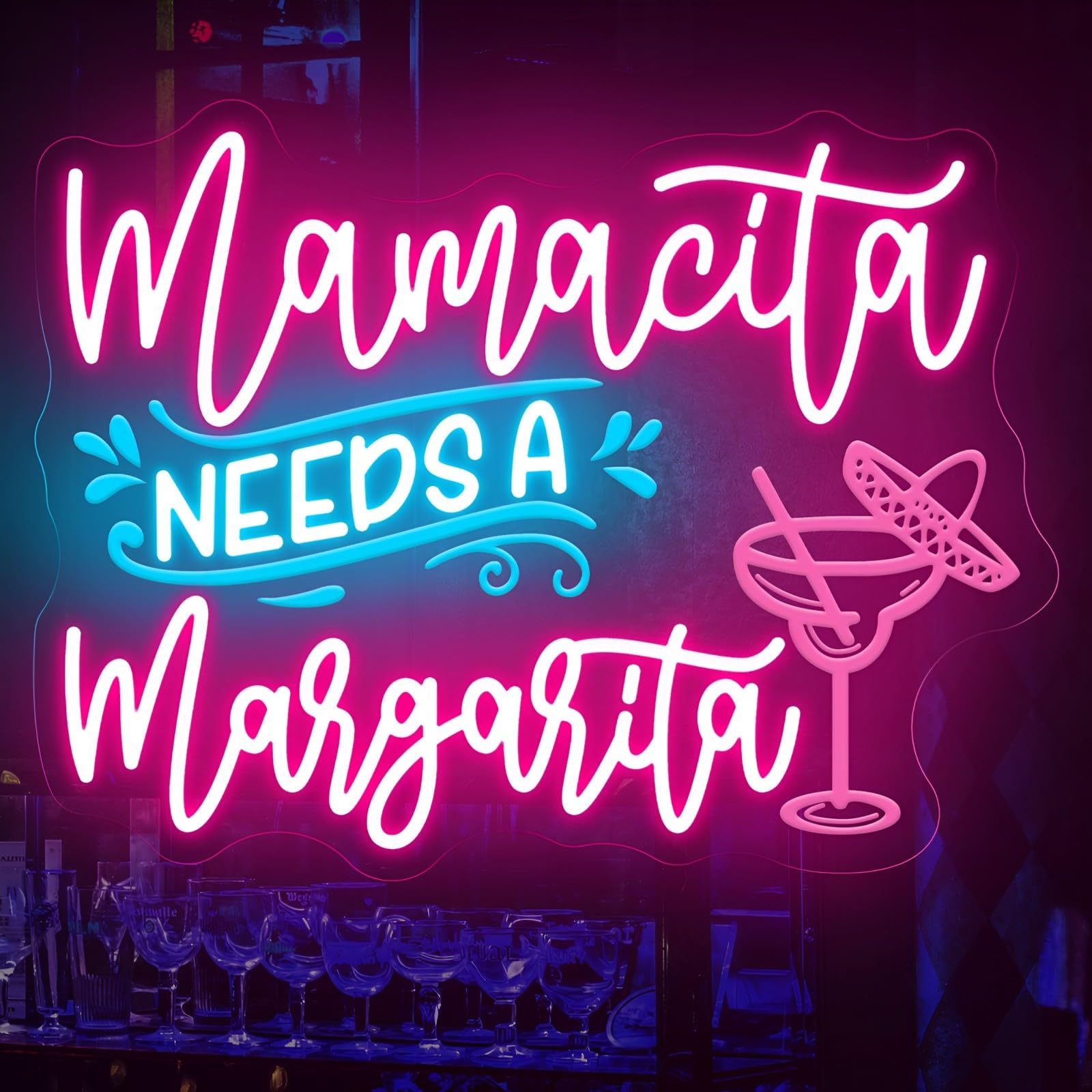Mamacita Needs A Margarita Neon Sign, Cocktail Bar Decor for Home Bar