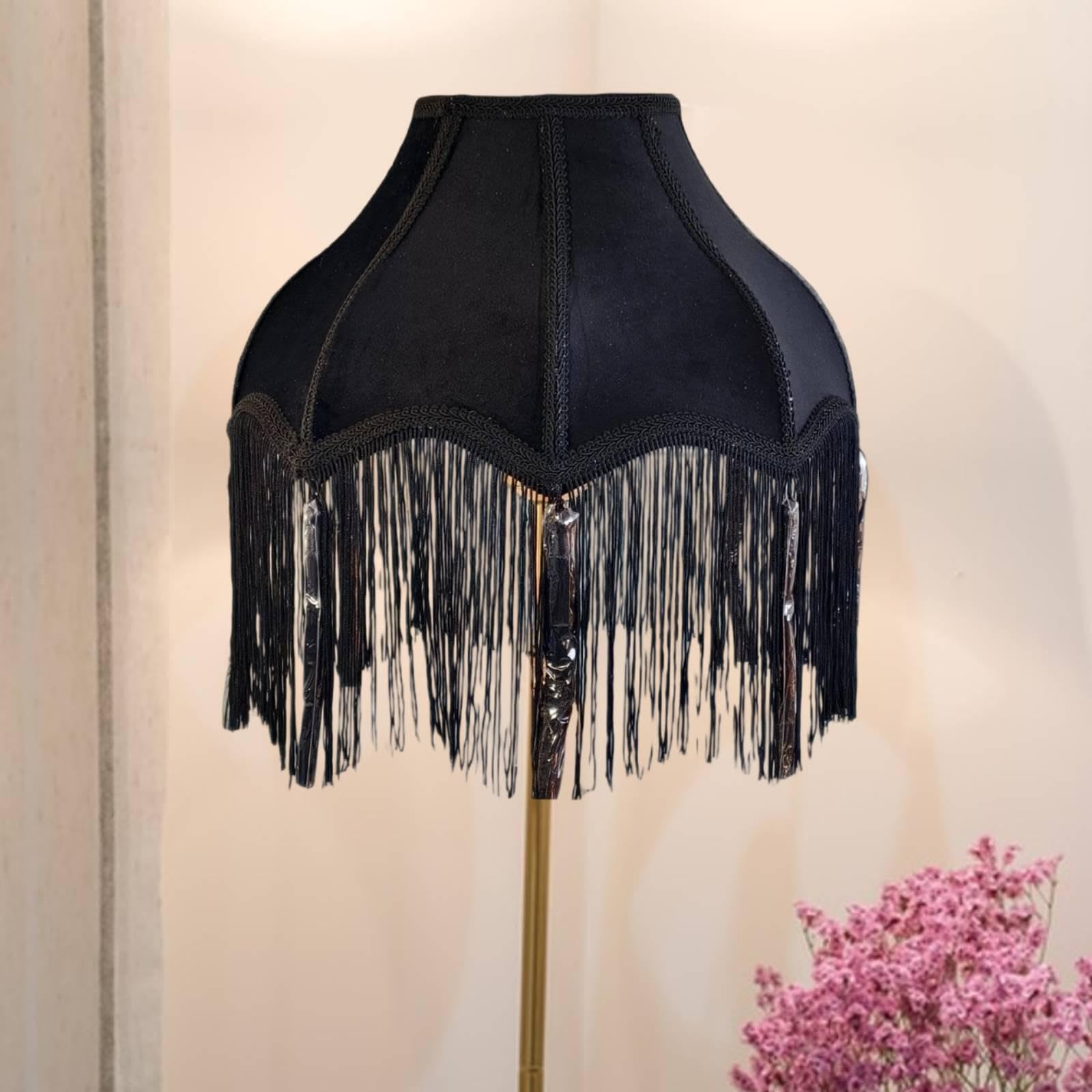 Eleganter Lampenschirm aus Stoff, Tischlampenschirm mit Quasten und Fransen