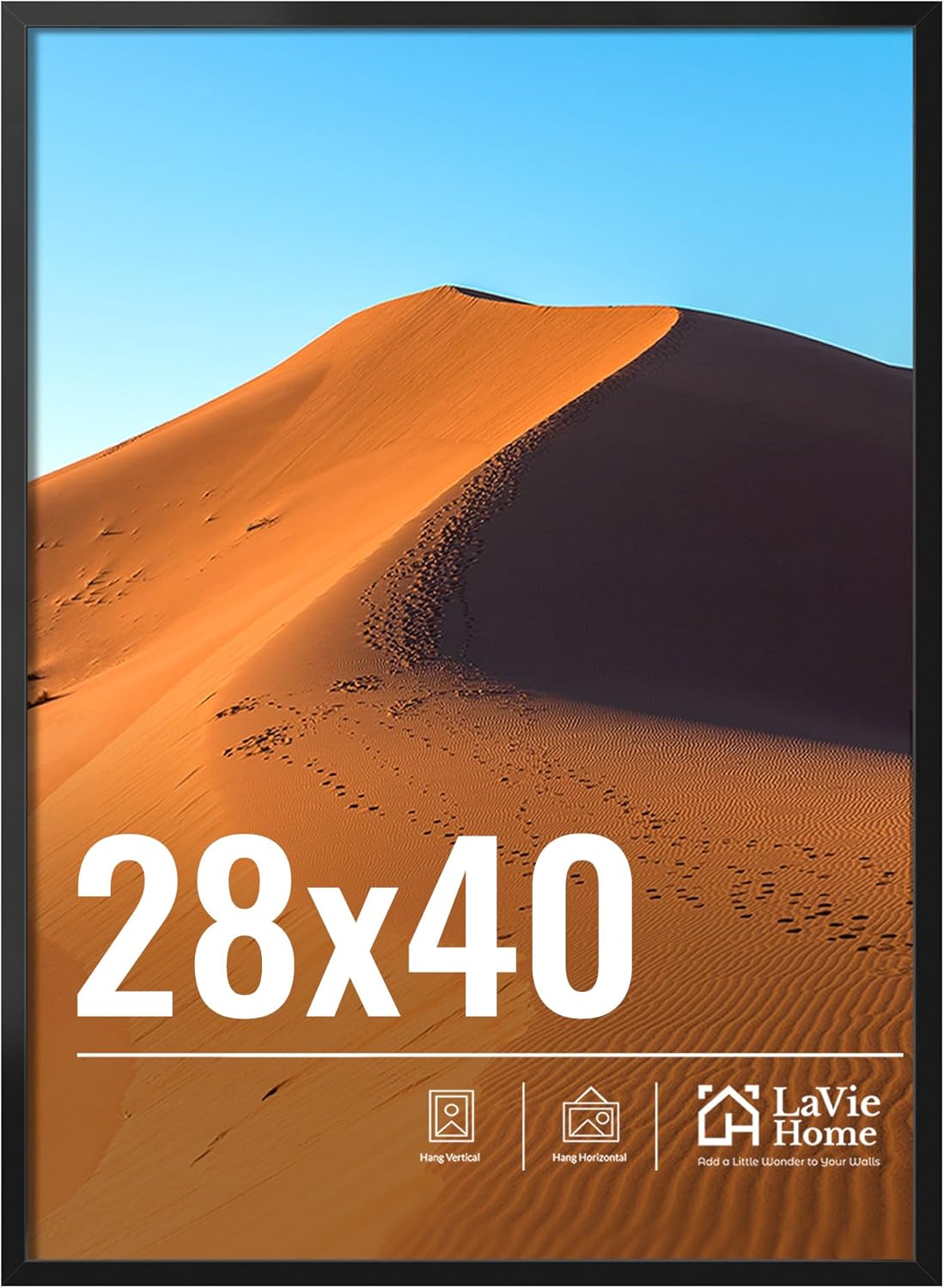 LaVie Home 28x40 Picture Frame for Wall Display, 28x40 Black Picture Frame with HD Plexiglass, 28 x 40 Poster Frame 1 Pack, Display Frame for Vertical or Horizontal, Classic Collection