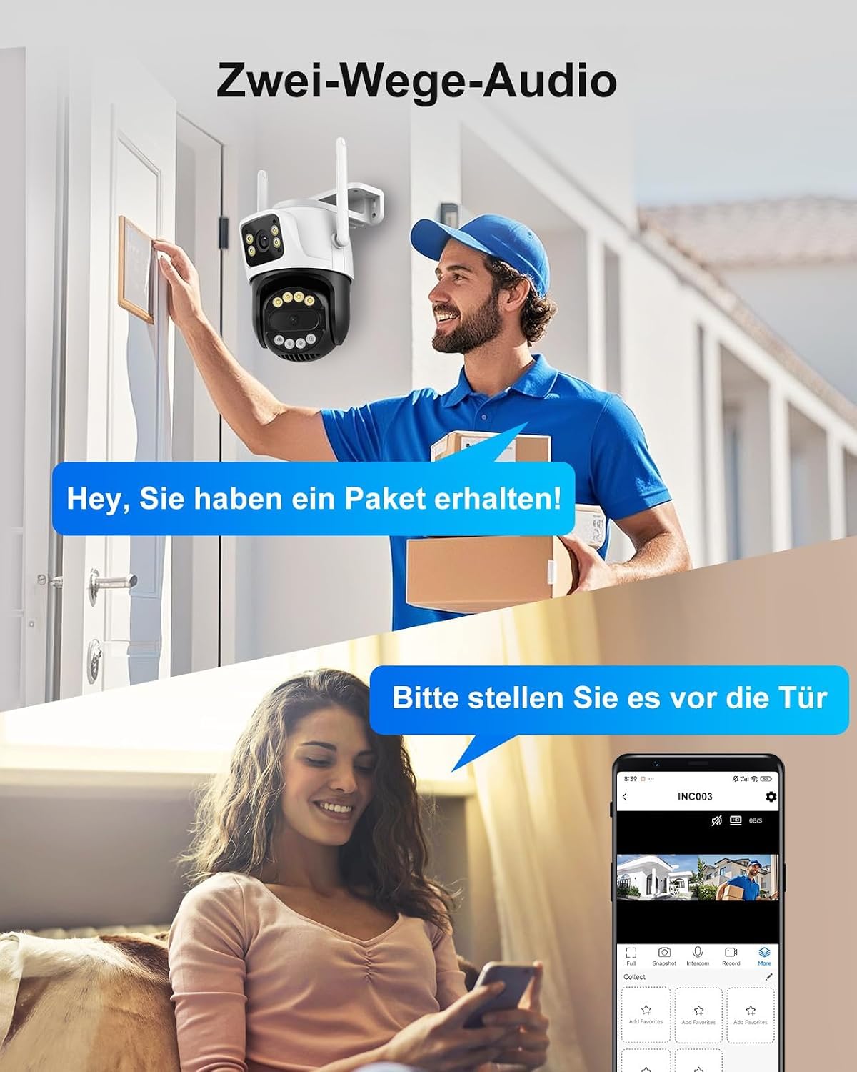 Telecamera di sorveglianza da 6 MP Dual Lens per esterni, Wi-Fi, telecamera di sicurezza WiFi con 2 obiettivi e doppio schermo, PTZ 355°/90°, rilevamento persone, rilevamento automatico, visione