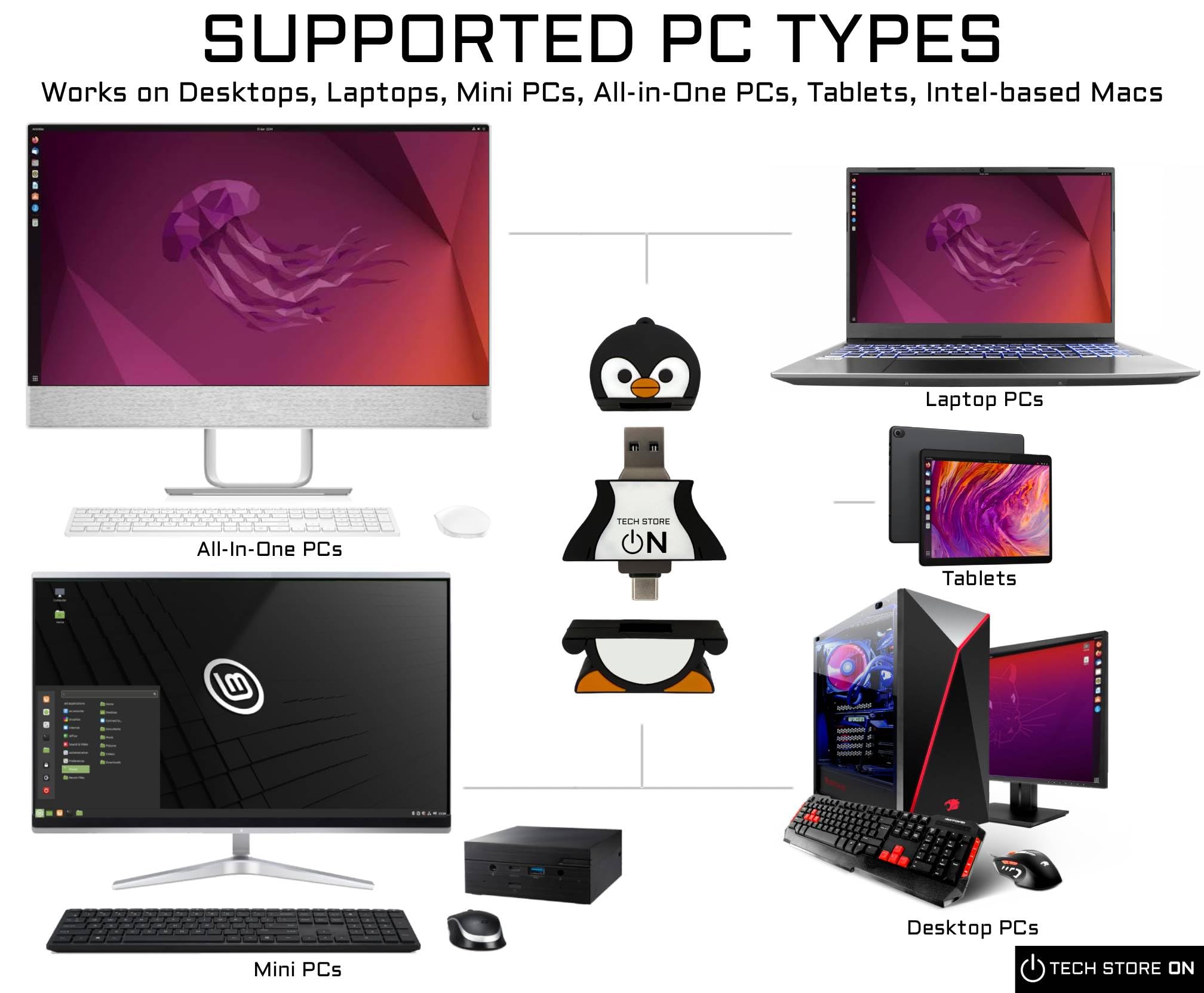 Ultimate Penguin 31 en 1 USB 3.0 de arranque (128 GB) - Kit de herramientas de arranque múltiple para Linux y Windows | Recuperación del sistema, restablecimiento de contraseña, instaladores