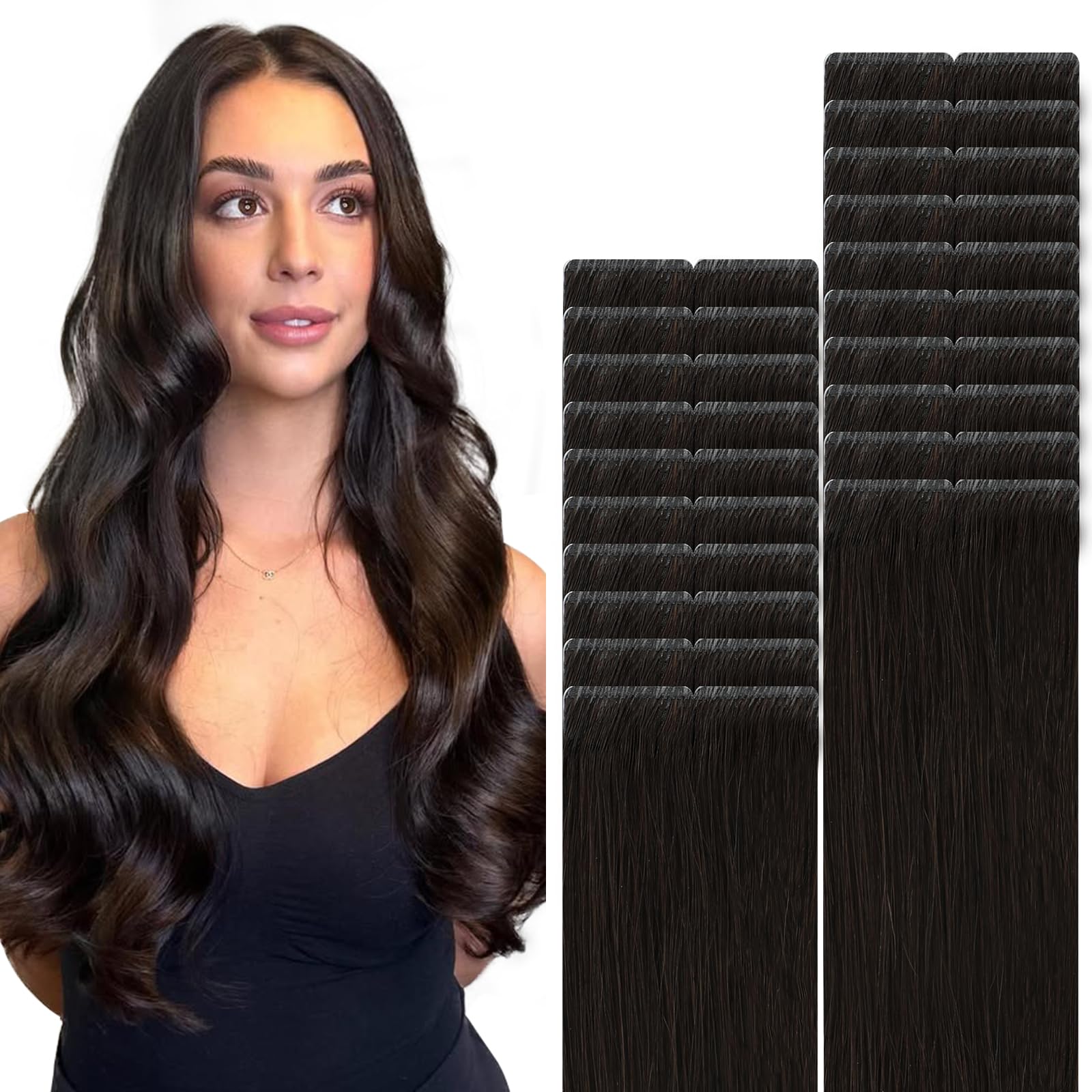 VINBAO Invisi Edge Tape in Extensions Echthaar Dunkelbraun 20 Stück 18 Zoll 50 g Injected Tape in Hair Extensions Pro Unsichtbares Luxus-Remy-Haar Nahtlose Blend 18 Zoll #2