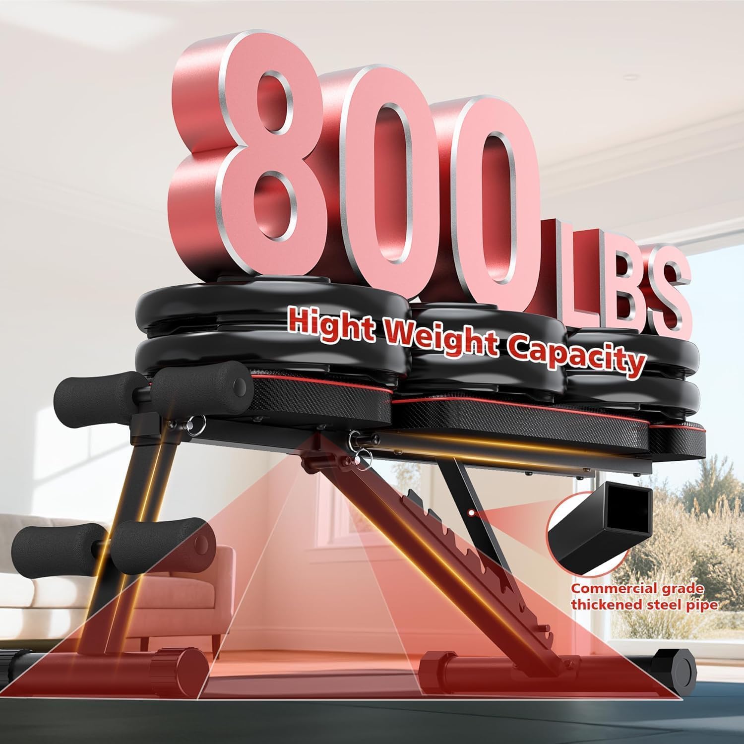 Adjustable Weight Bench, 10-Position, 800lbs Capacity, Home Gym