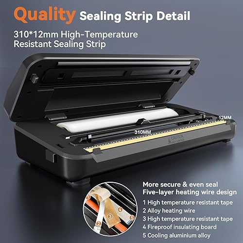 Miniatura 4 de Máquina selladora al vacío, sellador de alimentos, selladores de vacío para alimentos, 80KPA, sellado automático 8 en 1, modo secohúmedo con