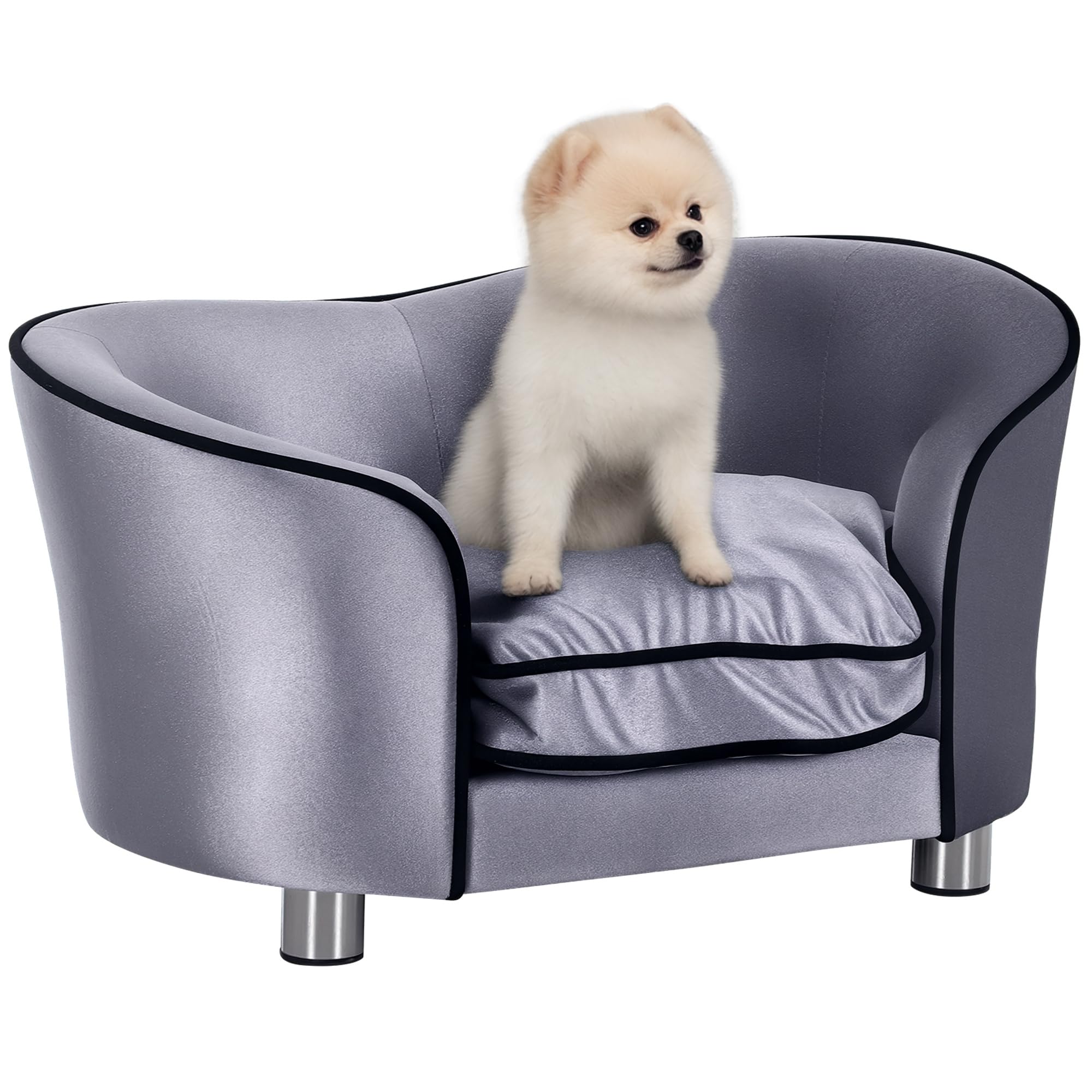 PawHut D04-016, divanetto di lusso per cani e gatti, con cuscino, per riposare, colore grigio.