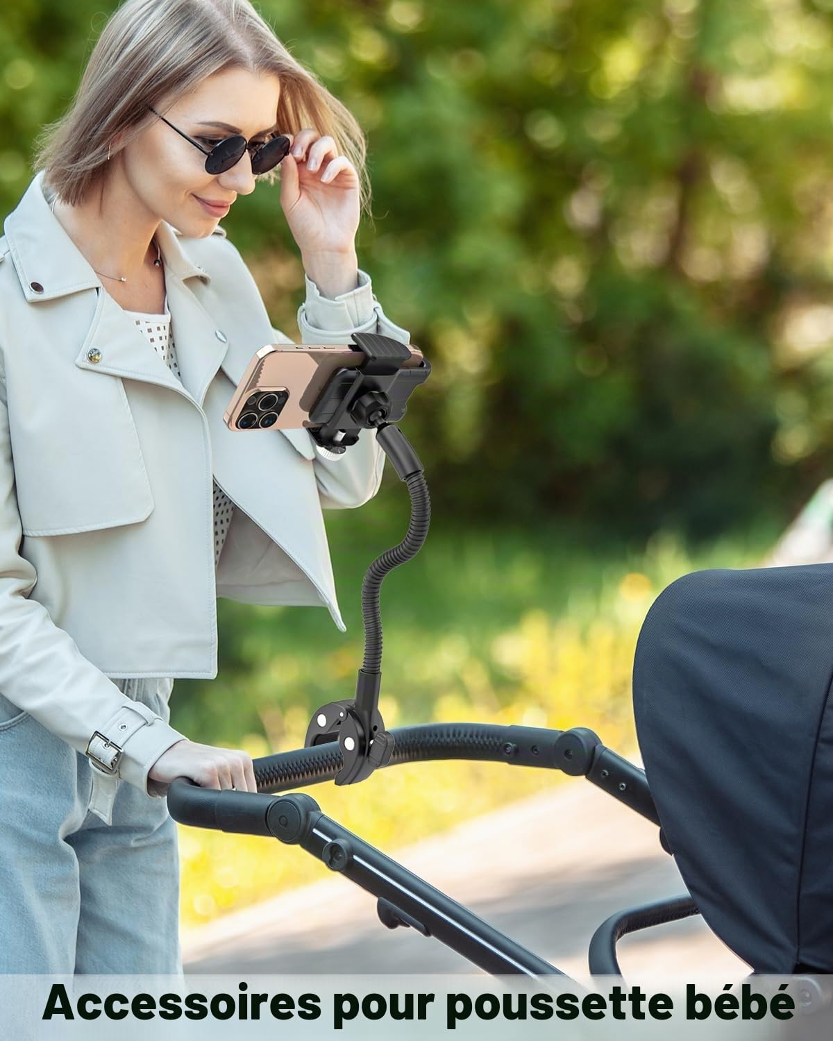 Support de téléphone Portable col de Cygne Rotatif à 360° pour Fauteuil Roulant - [Contre Les Chutes], Porte de téléphone pour Poussette pour Tous Les Smartphones avec Coque épaisse