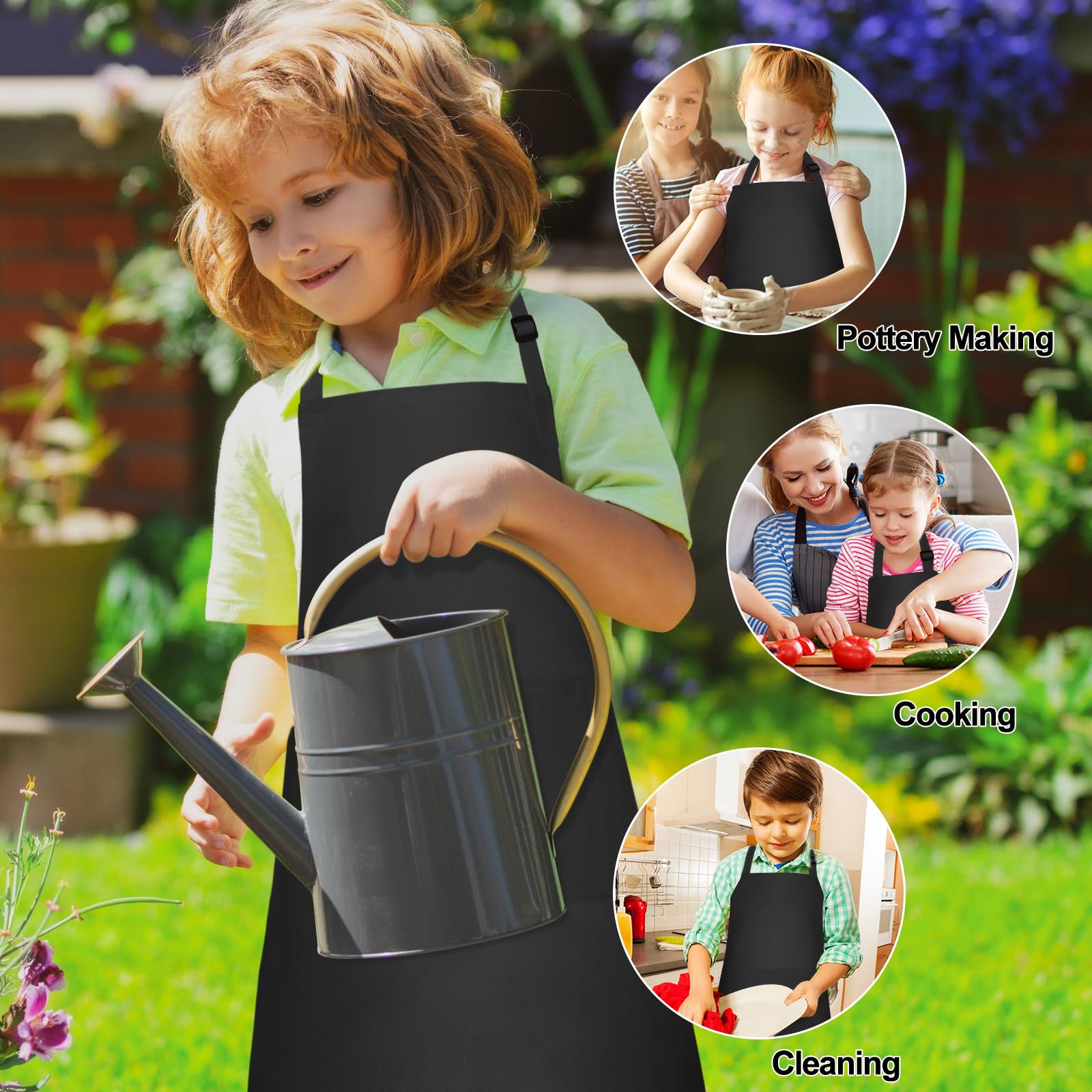 PLULON Juego de Delantales para Niños Delantal de Arte Ajustable para Niños con 2 Bolsillos Delantal de Artista a Granel para Hornear Pintura Actividad de Cocina