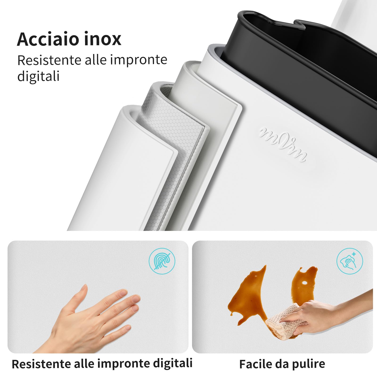 mVm Pattumiera Cucina, Pattumiera 30 litri, Acciaio, Secchio in Plastica Rimovibile, Cestino a Pedale con Coperchio Maniglie Chiusura Morbida, per Cucina, Ufficio, Bianco