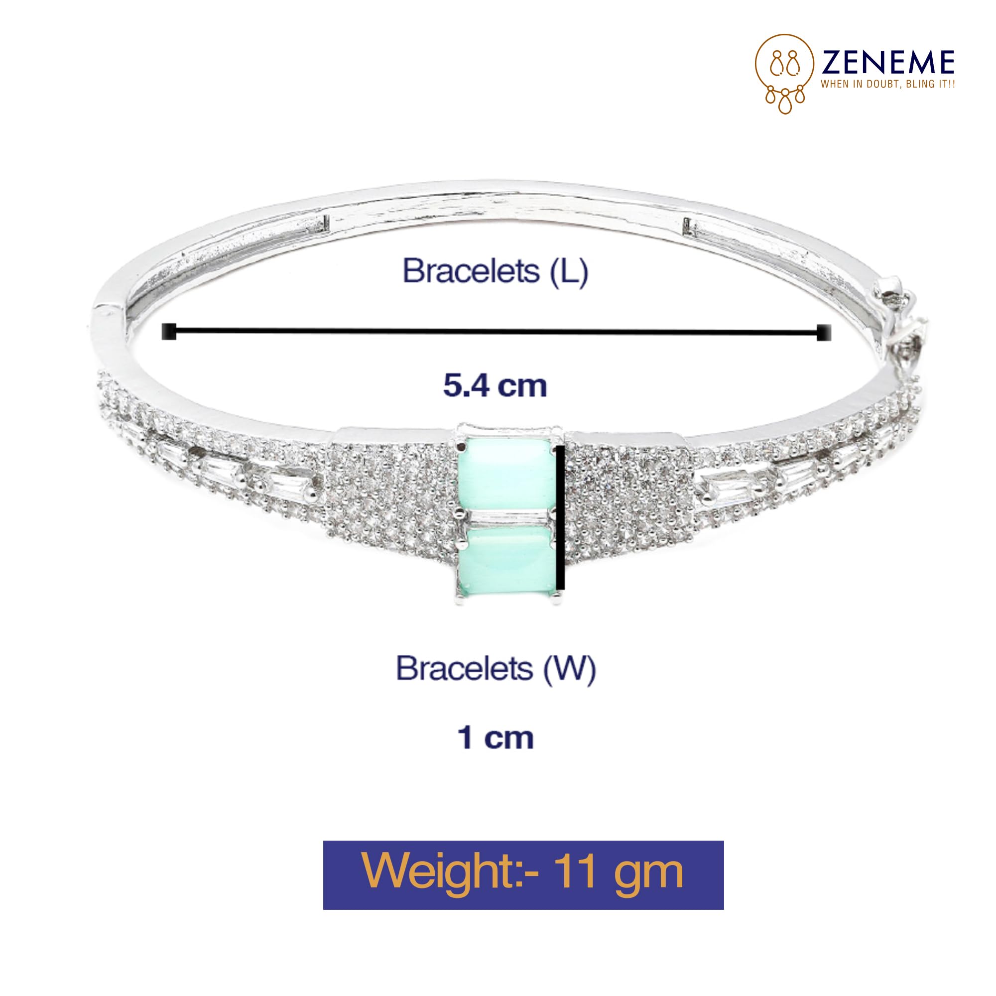 Rhodium-Plated Square American Diamond Kada Bracelet