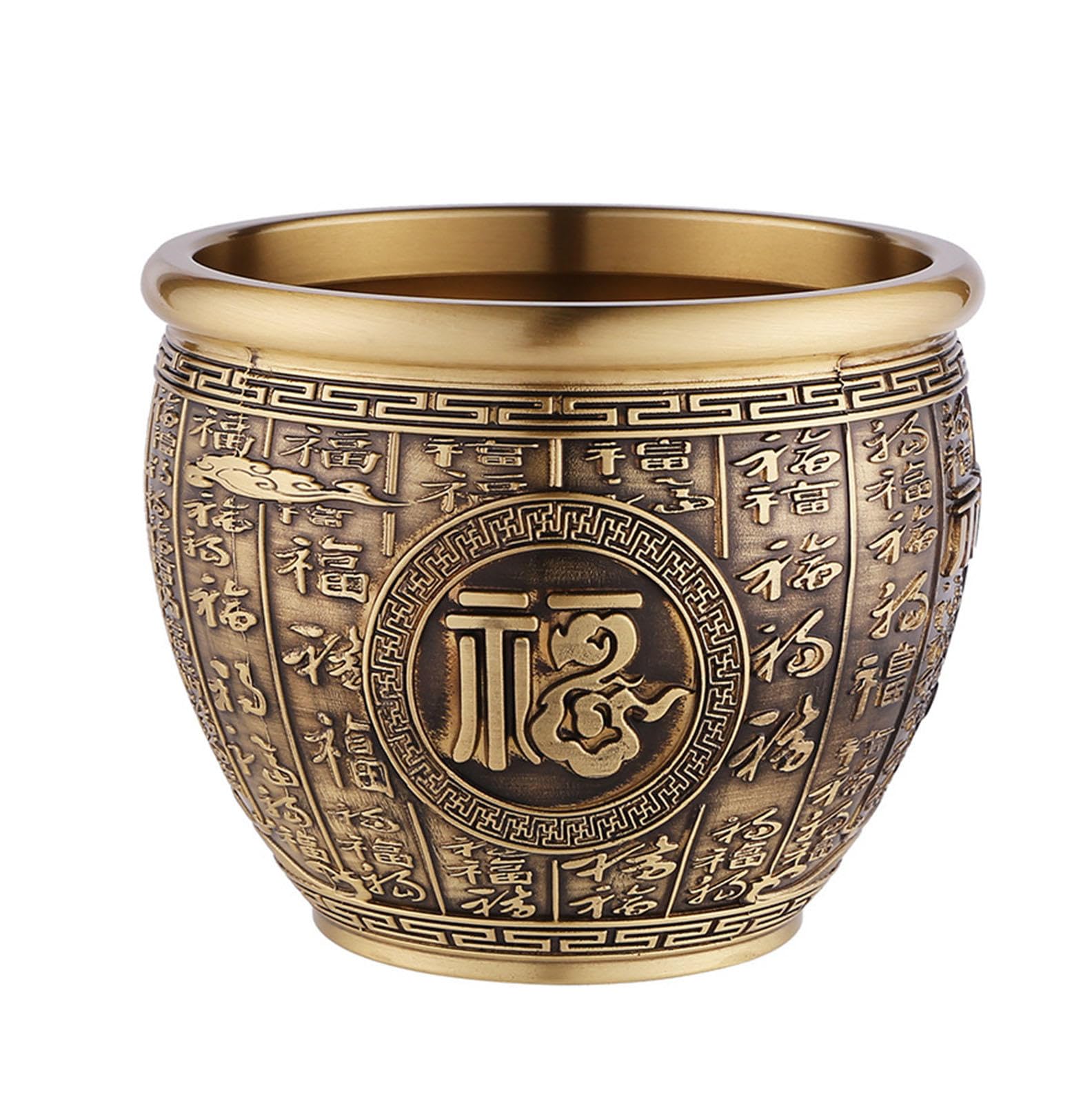 NHDVDVAV Feng Shui Bowl Brass Sculpture Bai Fu Bowl Treasure Basin Ornament Chinese Fortune Money Bowl Brass Treasure Bowl Creative Bowl for Housewarming Gift,12cm/4.7in